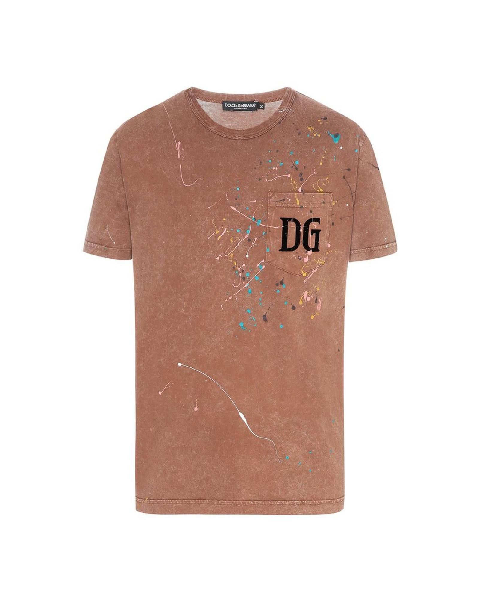 image of Dolce Gabbana Embroidered Paint Splatter Pocket Tee in Brown, Men's (Size Small)