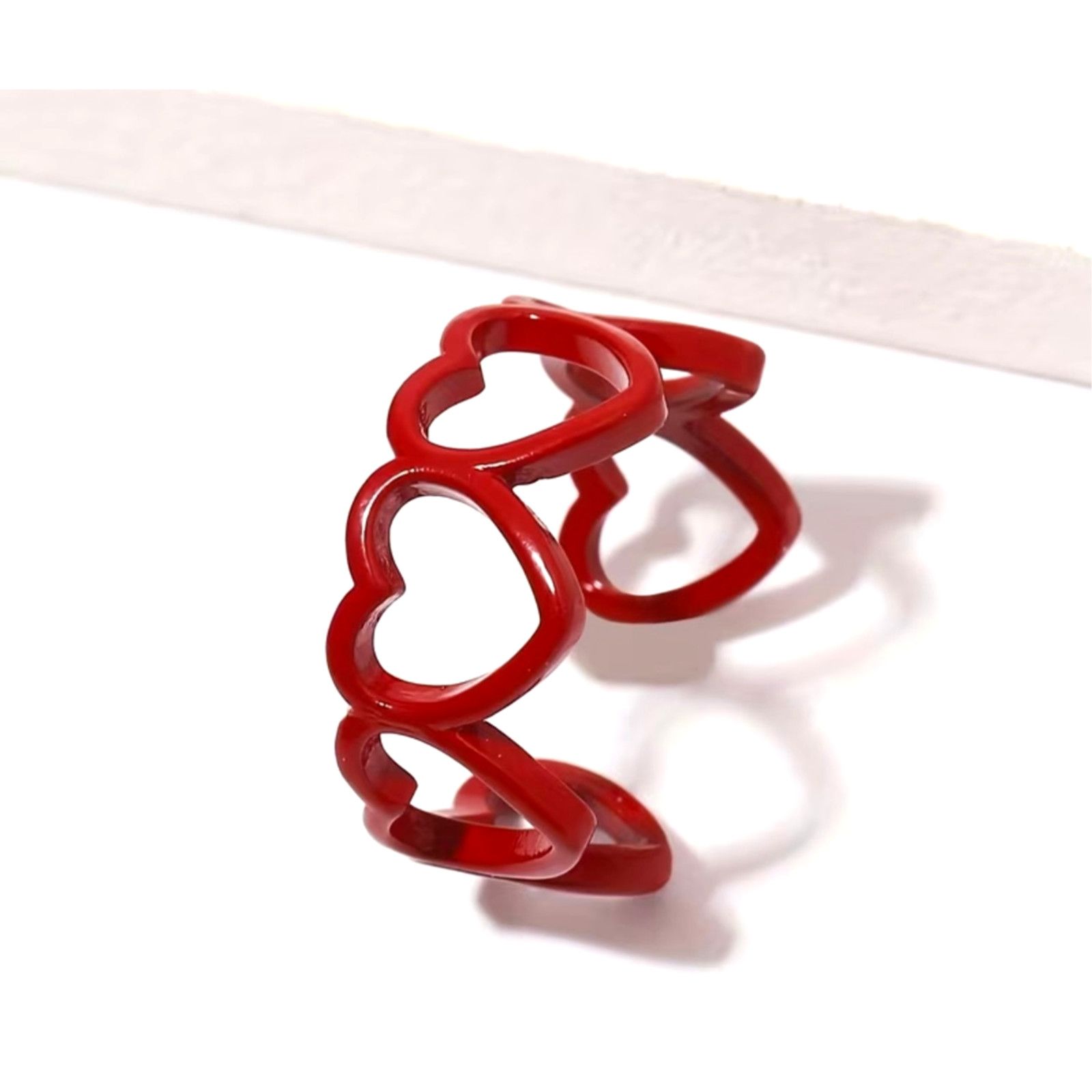 Other Vintage Inspired Hollow Heart Shaped Adjustable Ring White Size ONE SIZE - 6 Thumbnail