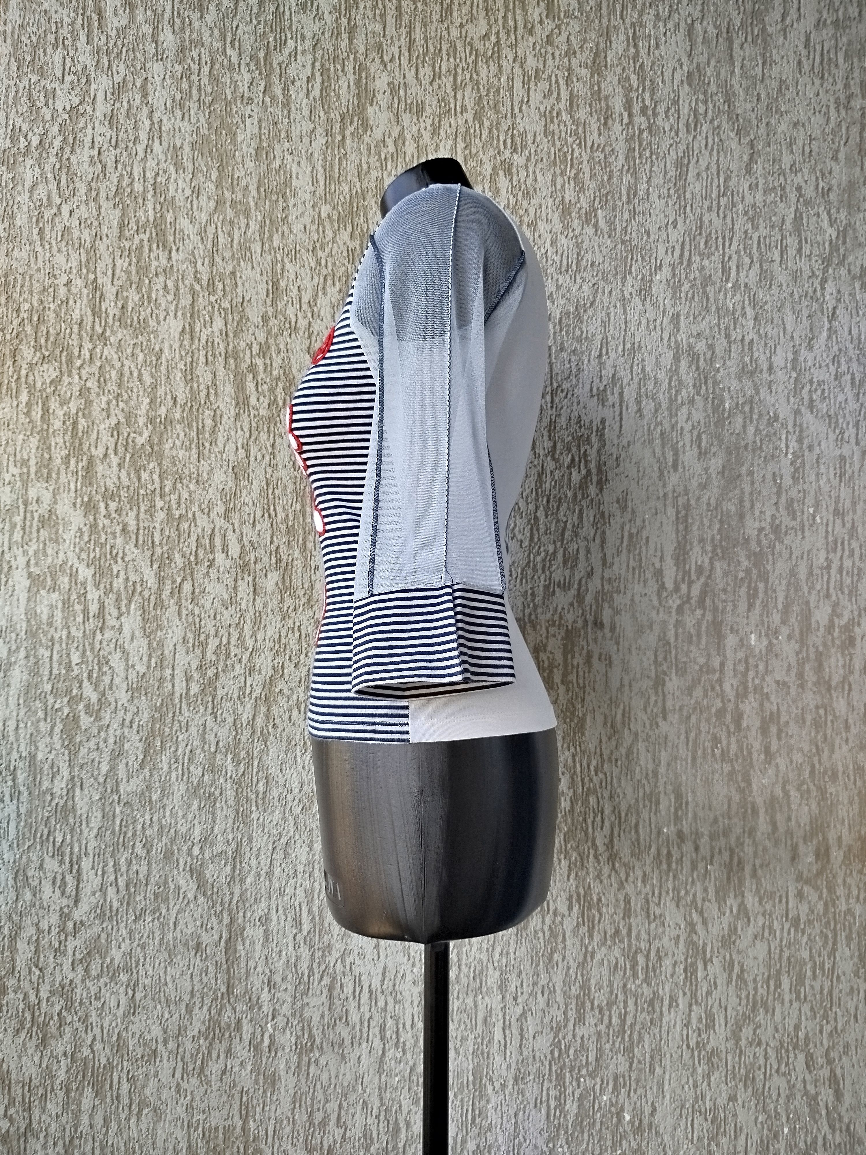 Jean Paul Gaultier Save The Queen Top Striped Floral Mesh Sleeves Vintage Y2K Size S / US 4 / IT 40 - 12 Thumbnail