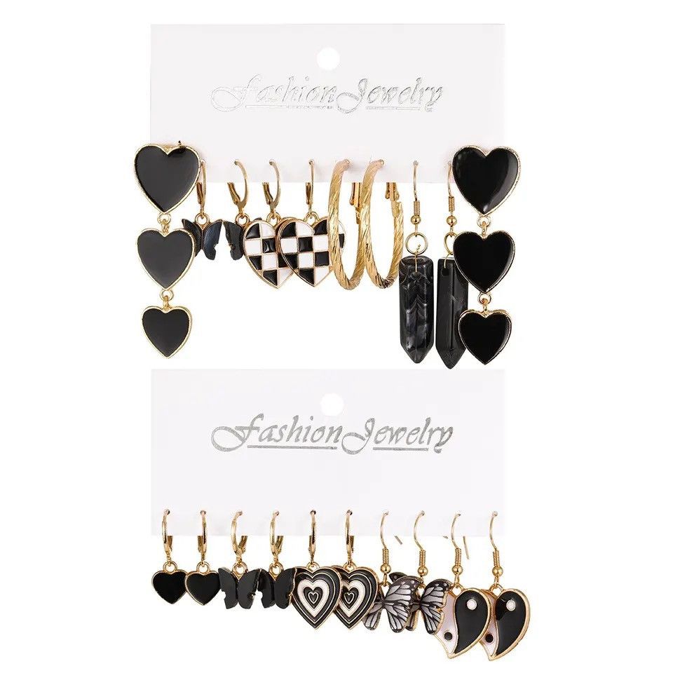 Jewelry 10 Pairs Suit Earrings Western Style Black Chessboard Ladies Size ONE SIZE - 1 Thumbnail