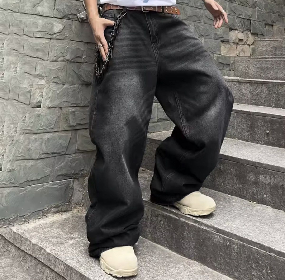 VIBE Solid Color Simple Style Baggy Jeans Daily Size US 33 - 1 Thumbnail