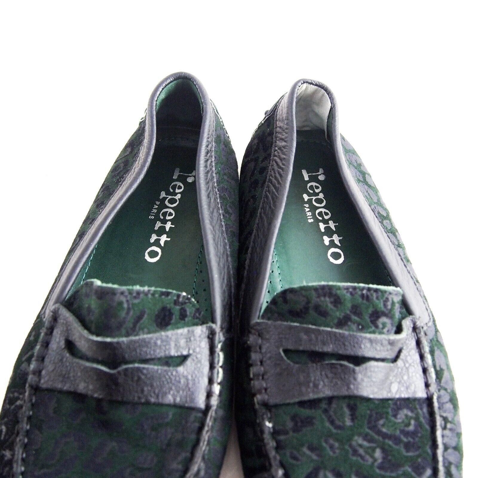 Repetto Penny Loafers Green Suede Black Leather FR 39 US 8