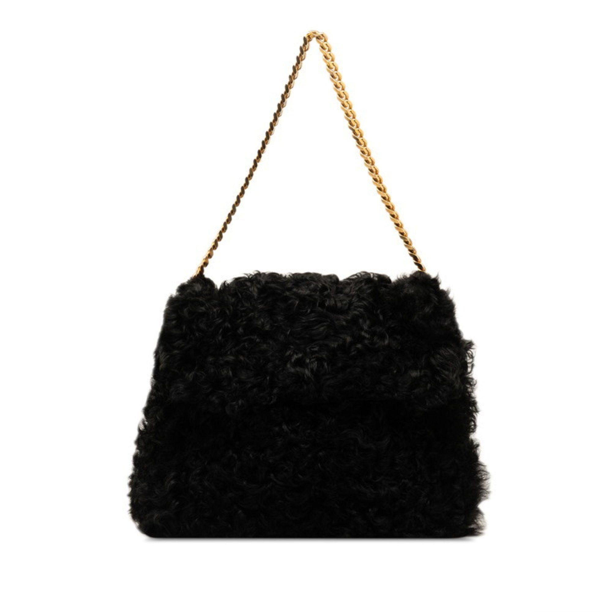 image of Celine Chain Shoulder Bag Tote Black Mouton Women's