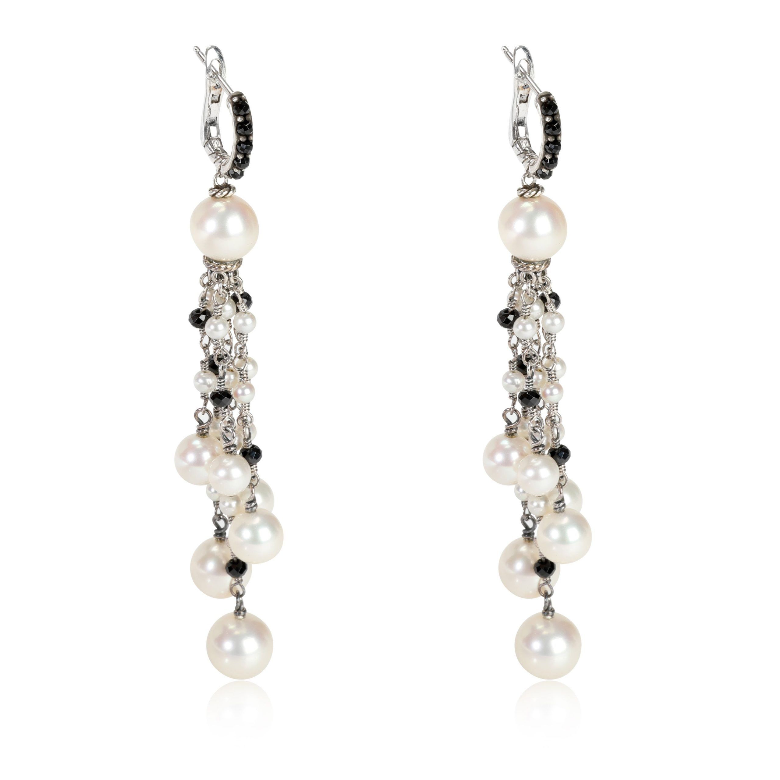 David Yurman David Yurman Oceanica Pearl & Black Spinel Tassel Earrings in Sterling Silver Size ONE SIZE - 1 Thumbnail