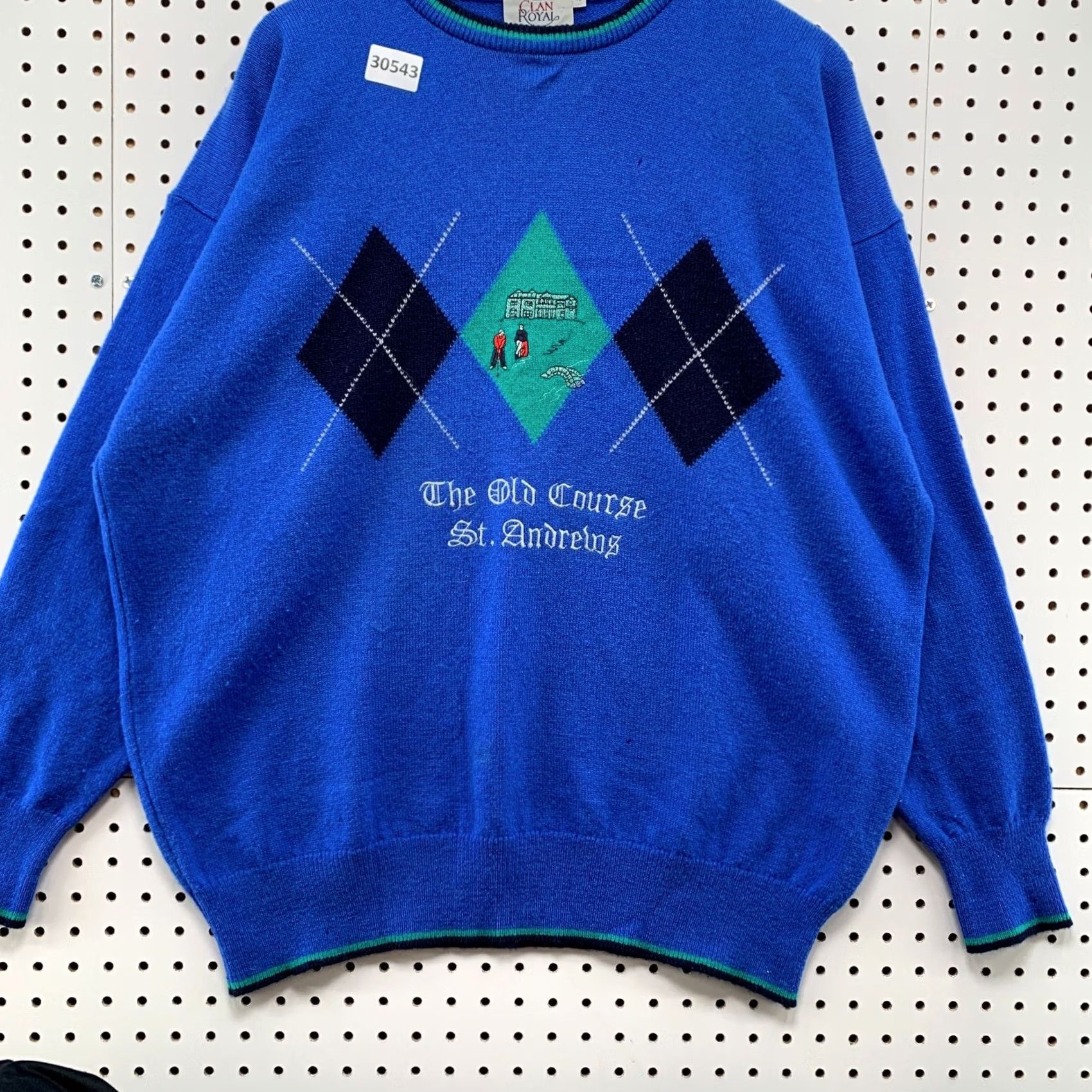 Vintage VTG Clan Royal St Andrews Knit Sweater Mens L Blue 100% Lambswool Crew Neck Pullover Size 42 Large UK Vintage Mens Sweater Size US L / EU 52-54 / 3 - 6 Thumbnail