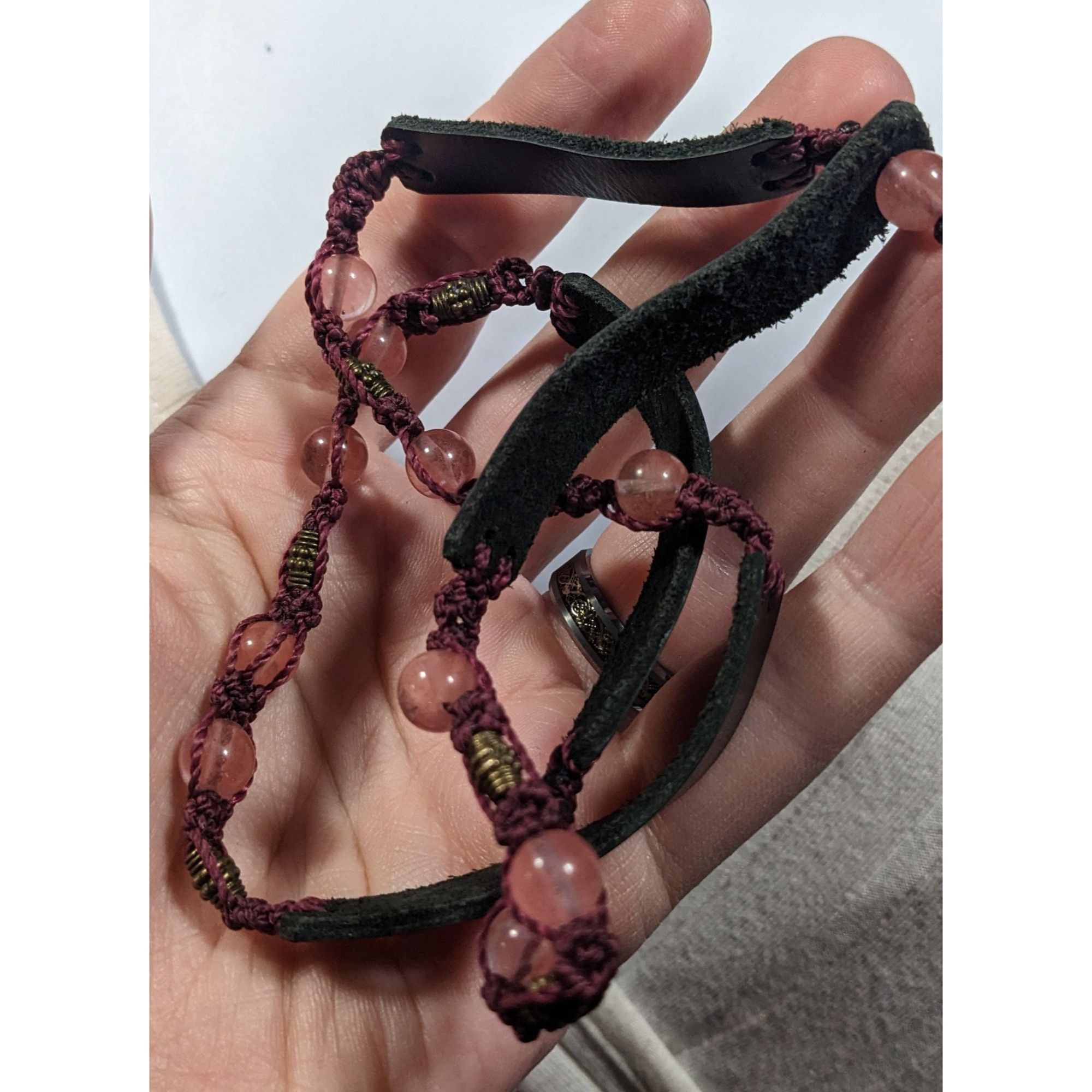 Other Handmade Pink And Brown Leather And Bead Necklace/Bracelet Size ONE SIZE - 8 Thumbnail