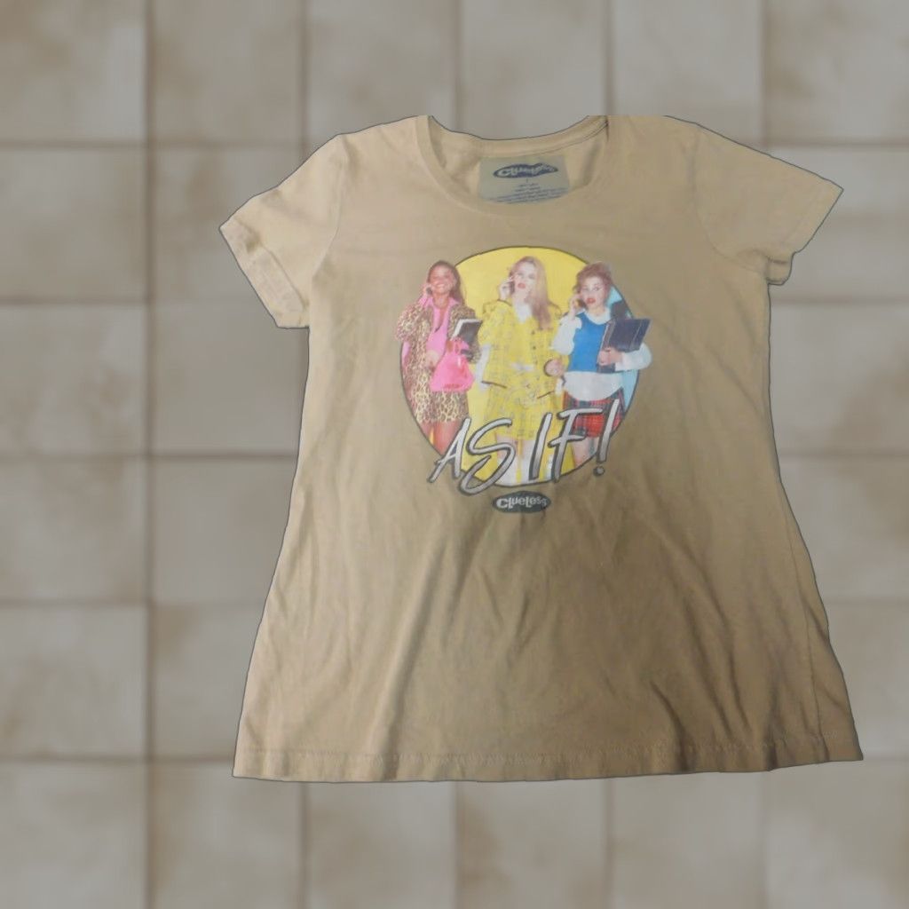 Vintage Clueless Womens Shirt S Beige Short Sleeve Round Neck Pullover Cotton Polyester T-Shirt Casual Vintage? No Size S / US 4 / IT 40 - 1 Thumbnail