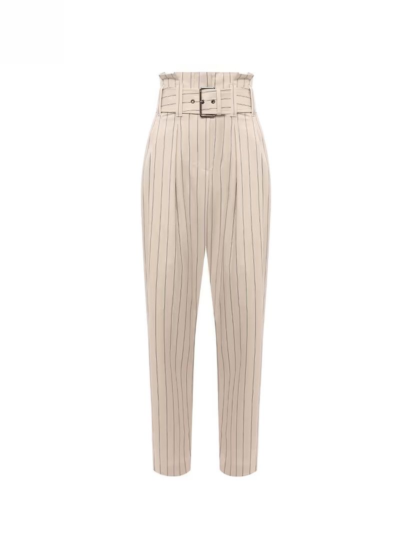 Brunello Cucinelli o1y0725 Pinstriped Casual Pant in Beige/Black Size 28" / US 6 / IT 42 - 1 Thumbnail