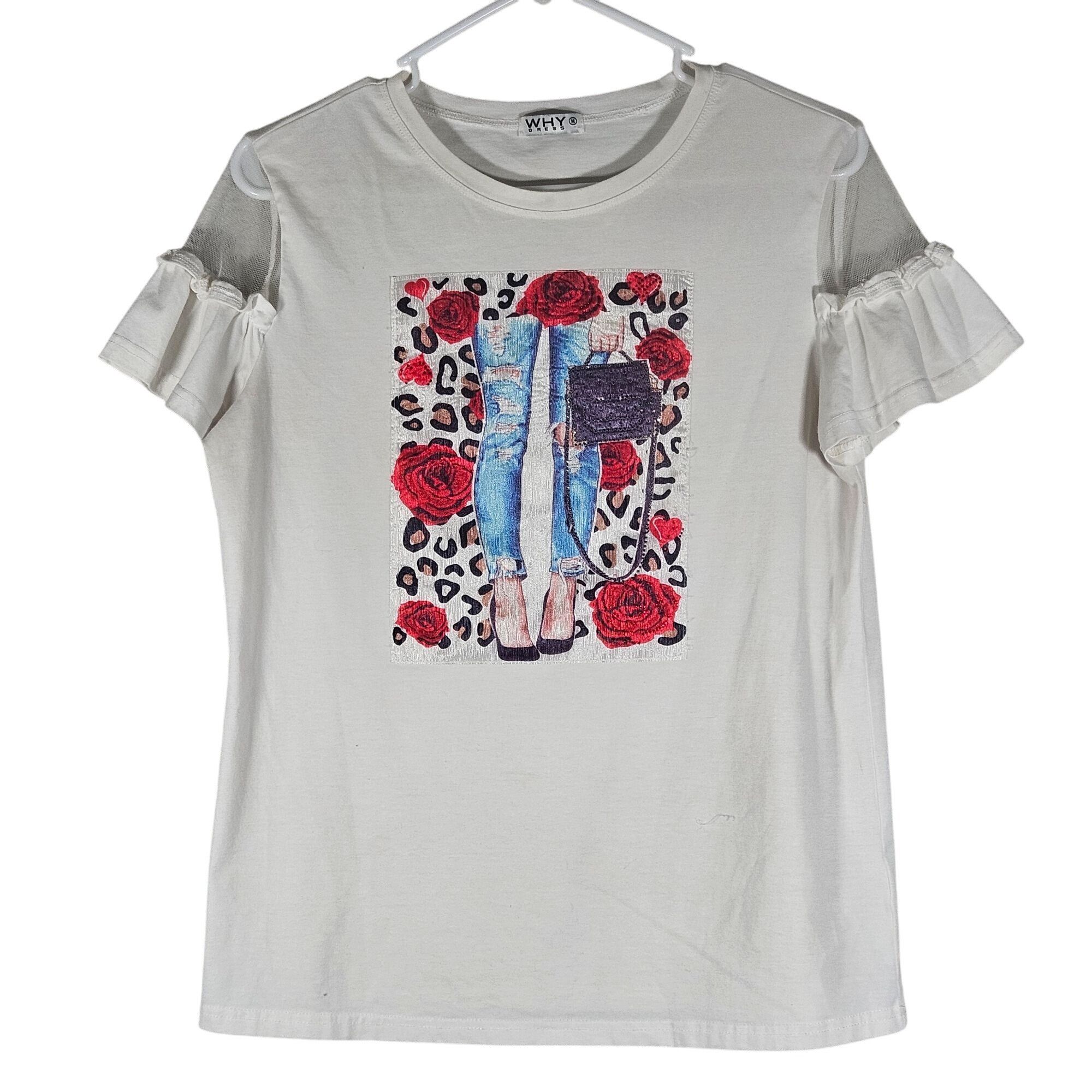 Other Why Dress Women’s Graphic Tee White M Leopard Rose Print Y2K Size M / US 6-8 / IT 42-44 - 2 Thumbnail