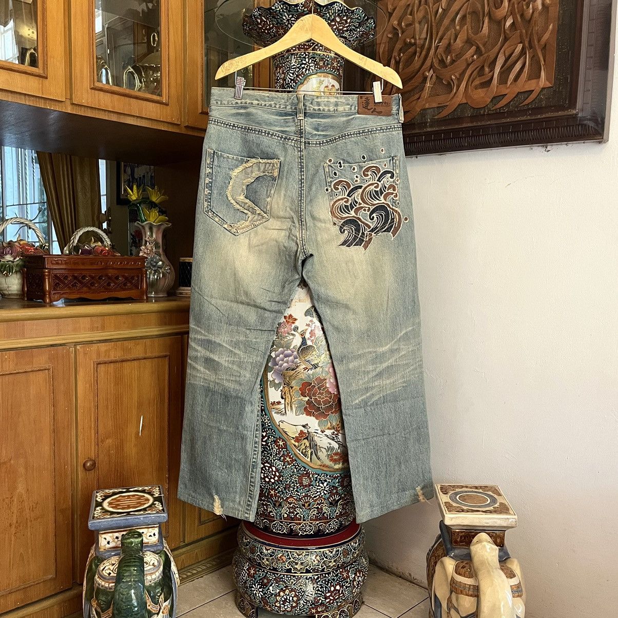 If Six Was Nine Vintage Osaka Bigtrain Embroidered Wave Jeans Size US 36 / EU 52 - 1 Thumbnail