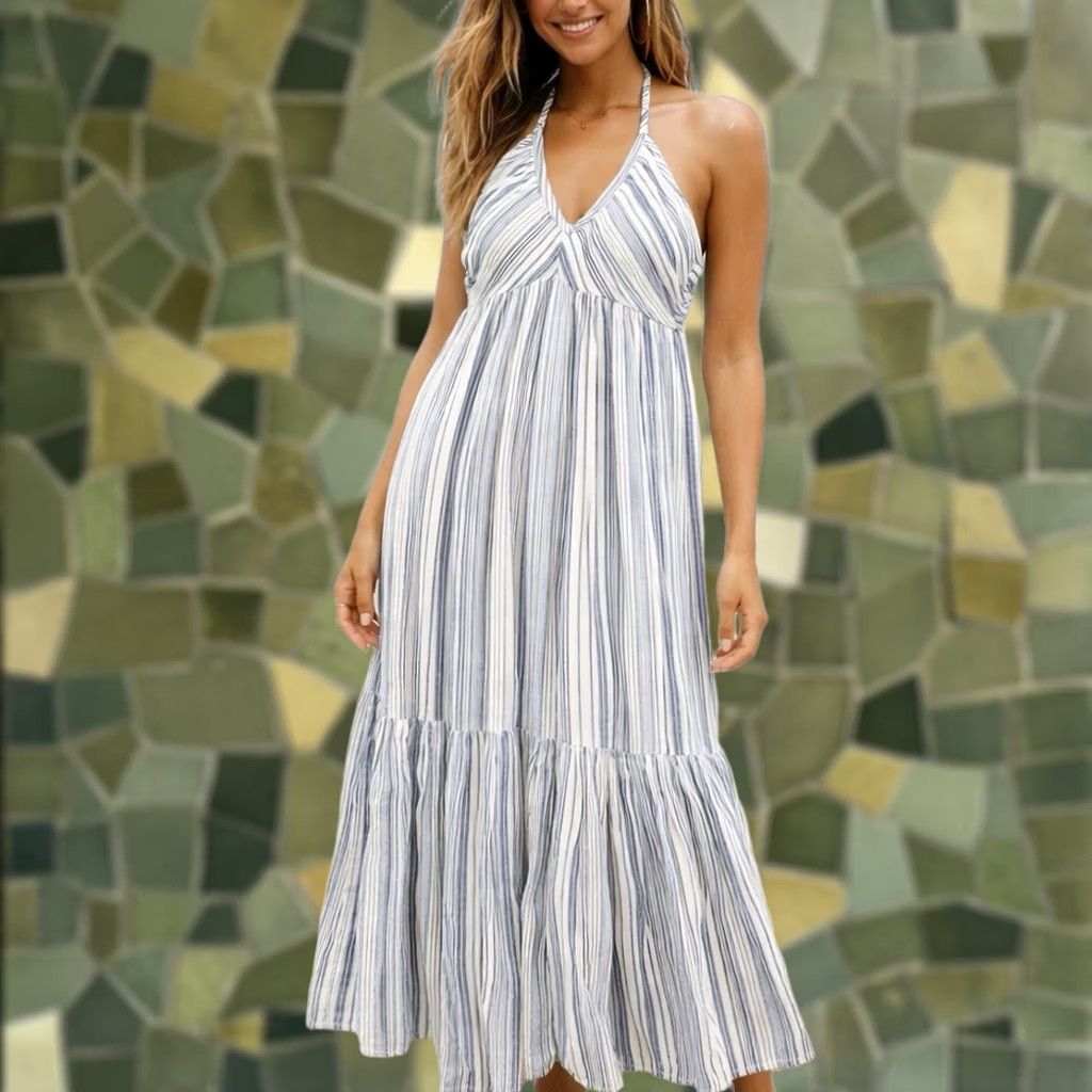 Free People VINTAGE Free People Dress Womens XS Blue/White Stripe Audrey Halter Maxi Coastal NWT Size XS / US 0-2 / IT 36-38 - 1 Thumbnail