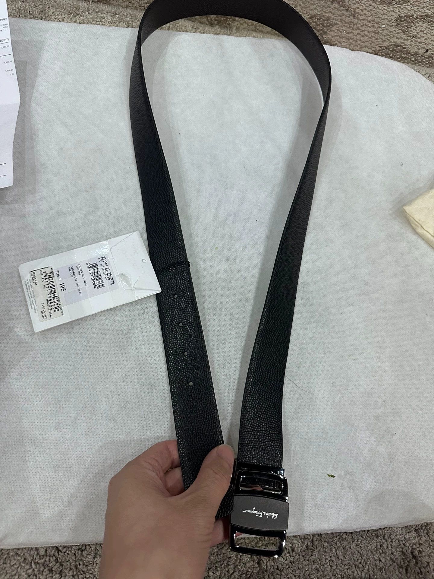 Salvatore Ferragamo Ferragamo Black/Brown Caviar Square Buckle Belt 3.4cm 105cm Size ONE SIZE - 6 Thumbnail