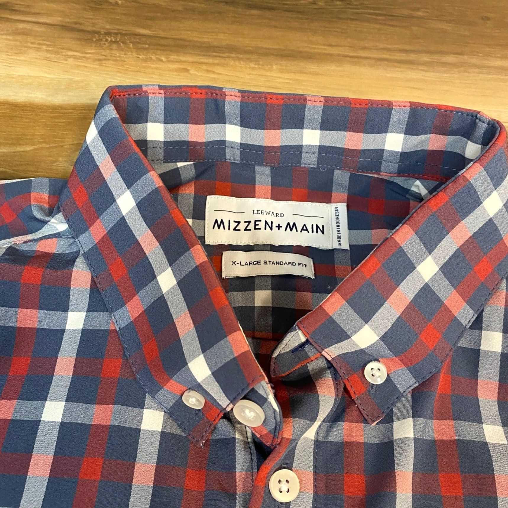 Mizzen+Main Mizzen+Main Shirt Mens XL Short Sleeve Plaid Button Down Leeward Standard Fit Blue Size US XL / EU 56 / 4 - 2 Thumbnail