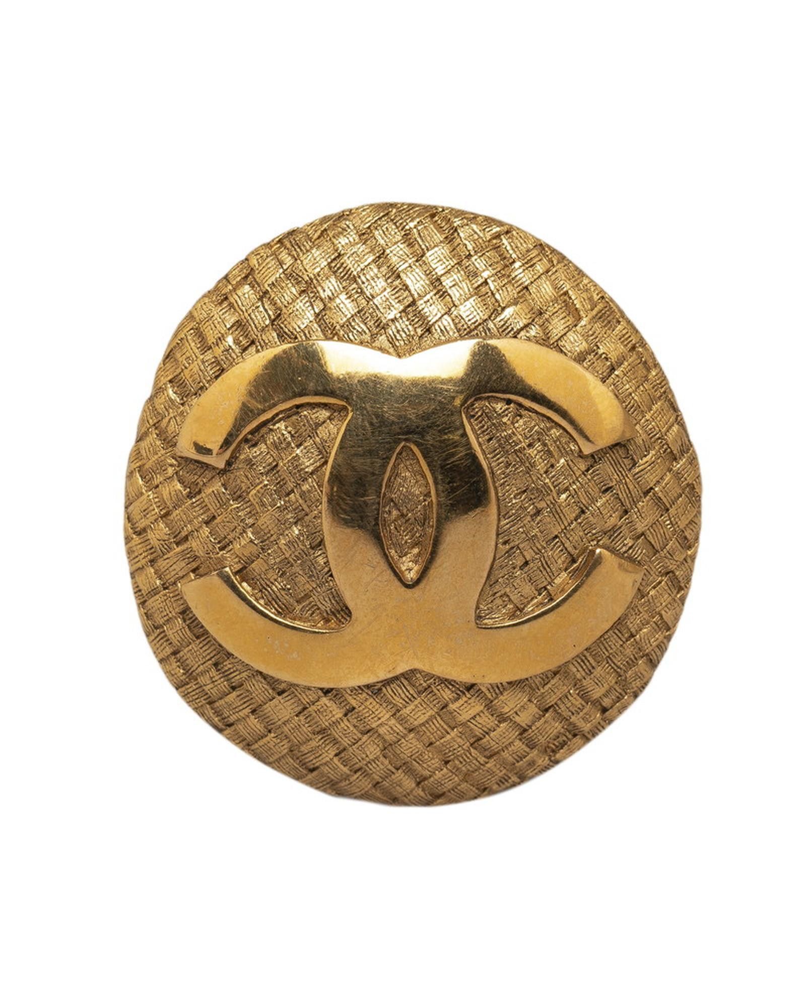 image of Chanel Quilted Gold Round Brooch Jewelry, Women's