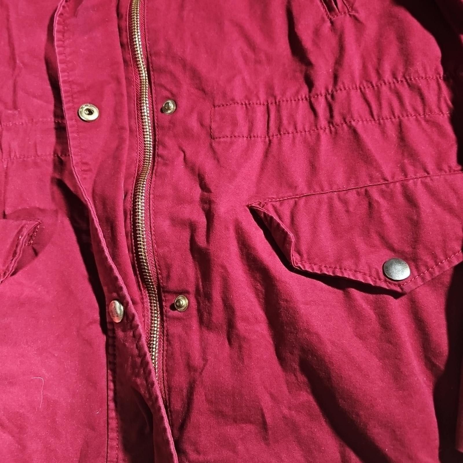 Other Love Tree Large Burgundy Hood Parka Coat Cotton Snap Zip Size L / US 10 / IT 46 - 2 Thumbnail