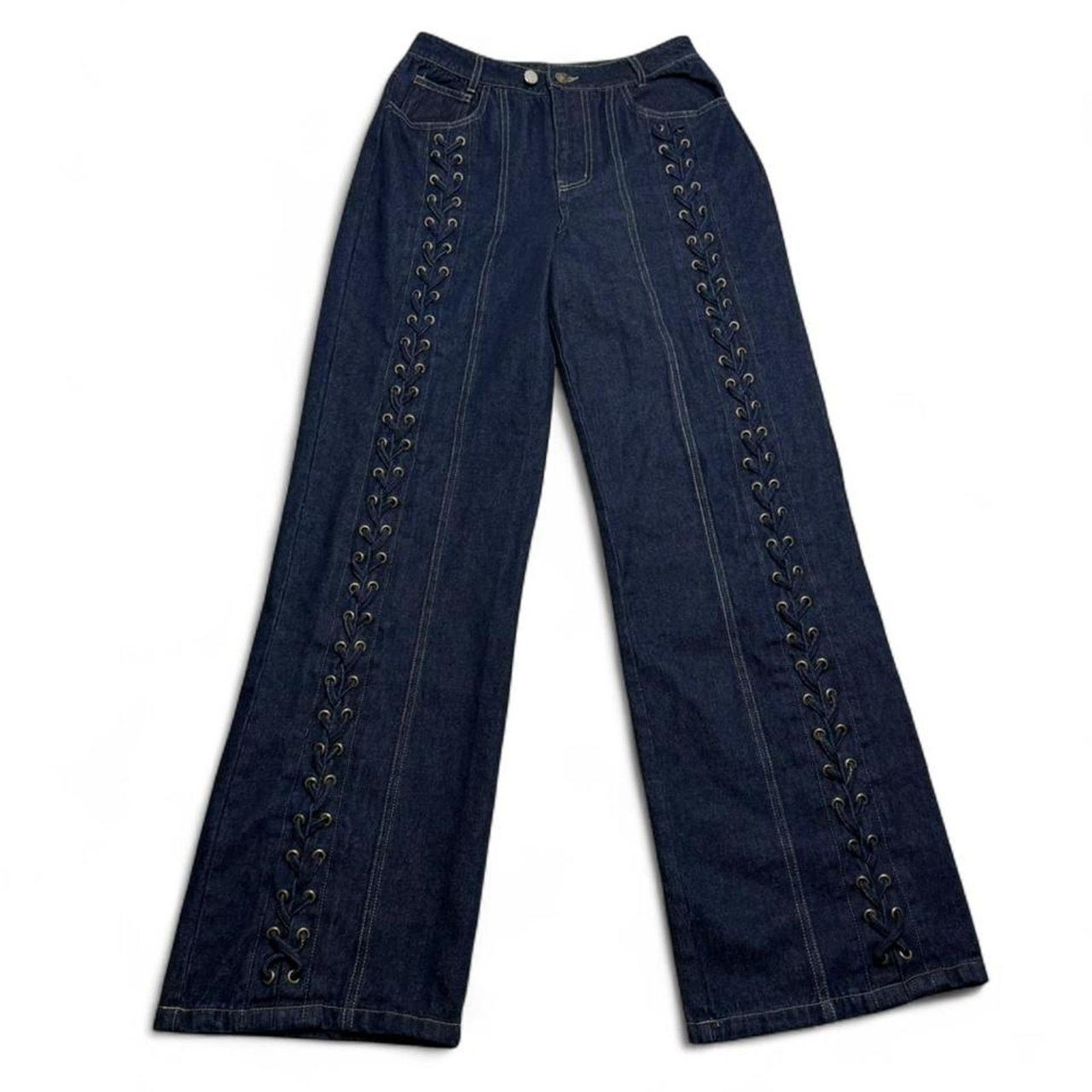 Other White Fox navy blue lace up wide leg jeans Size XS Size 26" / US 2 / IT 38 - 1 Thumbnail