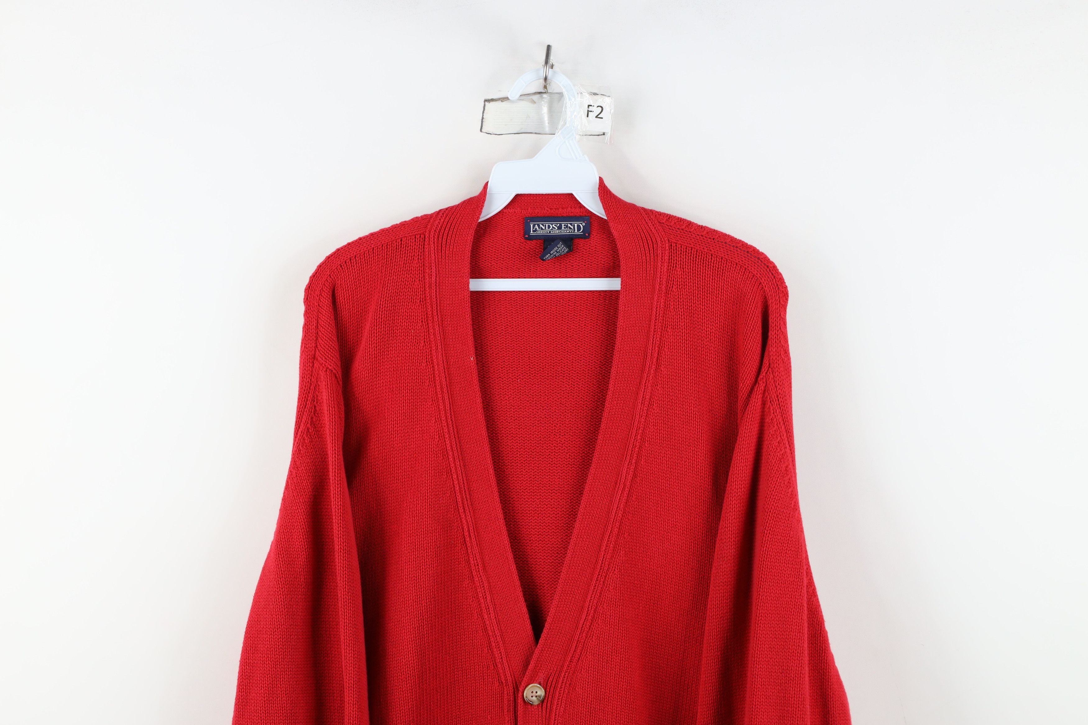 Lands' End Vintage 90s Lands End Cotton Knit Cardigan Sweater Red USA Size US XL / EU 56 / 4 - 2 Thumbnail
