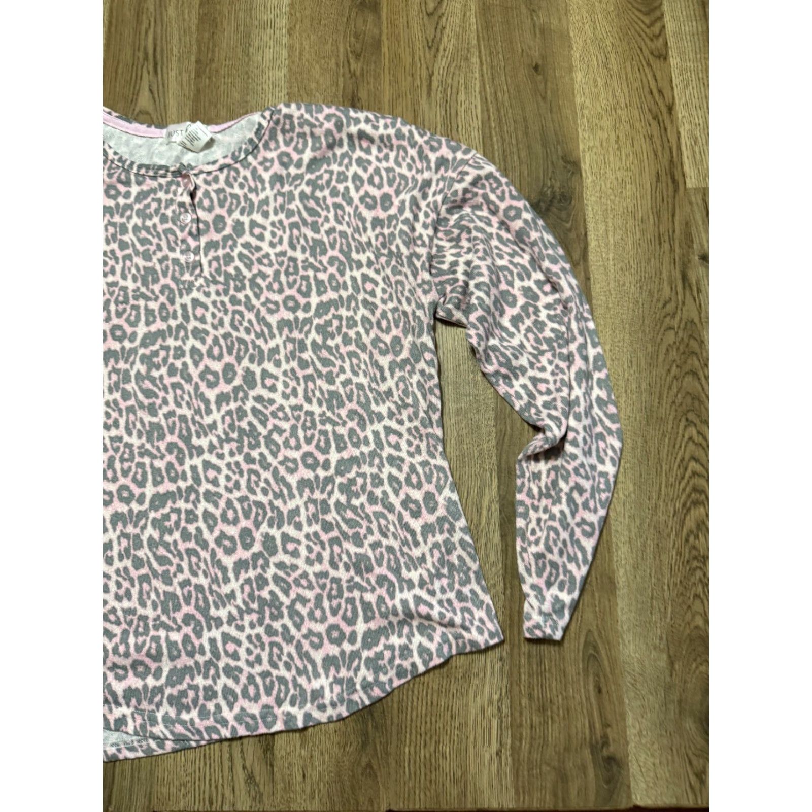 Vintage VINTAGE? No. Just Be Sleepwear Outfit Women's Large Gray Pink Pull On Pants Cheetah Print Size 36" / US 14 / IT 50 - 4 Thumbnail