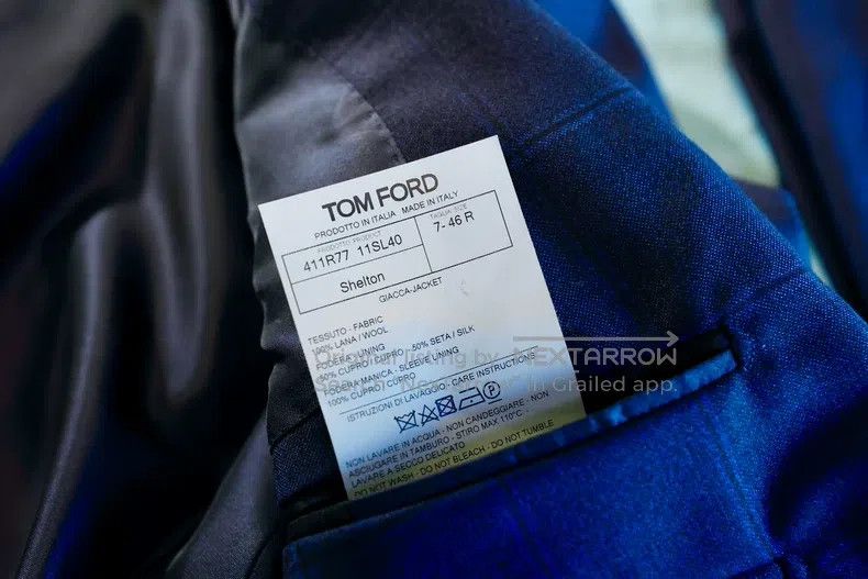 Tom Ford Tom Ford Men's Business Suit, Navy Windowpane, 100% Wool Size 46L - 6 Thumbnail