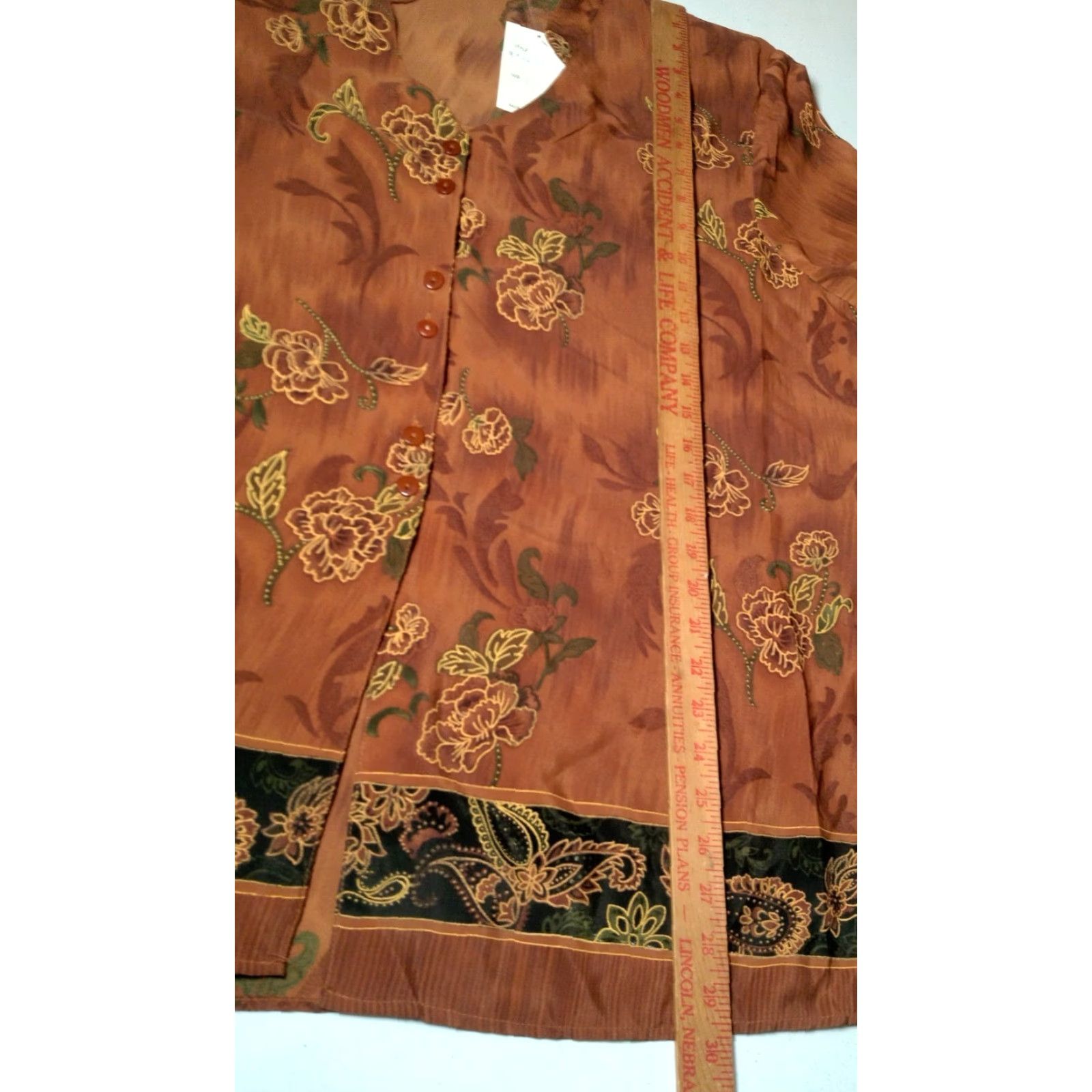 Vintage VINTAGE Momentum Blouse Plus Size 2X Brown Floral Button Tie Back Short Sleeve V Neck 90s Womens Size XXL / US 16-18 / IT 52-54 - 7 Thumbnail