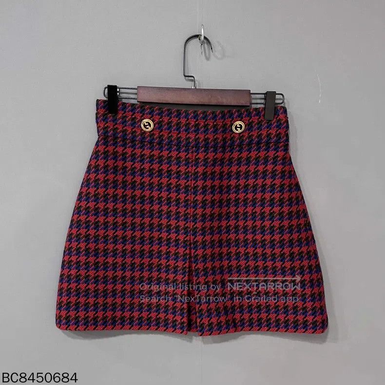 Gucci Gucci A thousand-bird check gold buckle woollen short skir Size 26" / US 2 / IT 38 - 1 Thumbnail