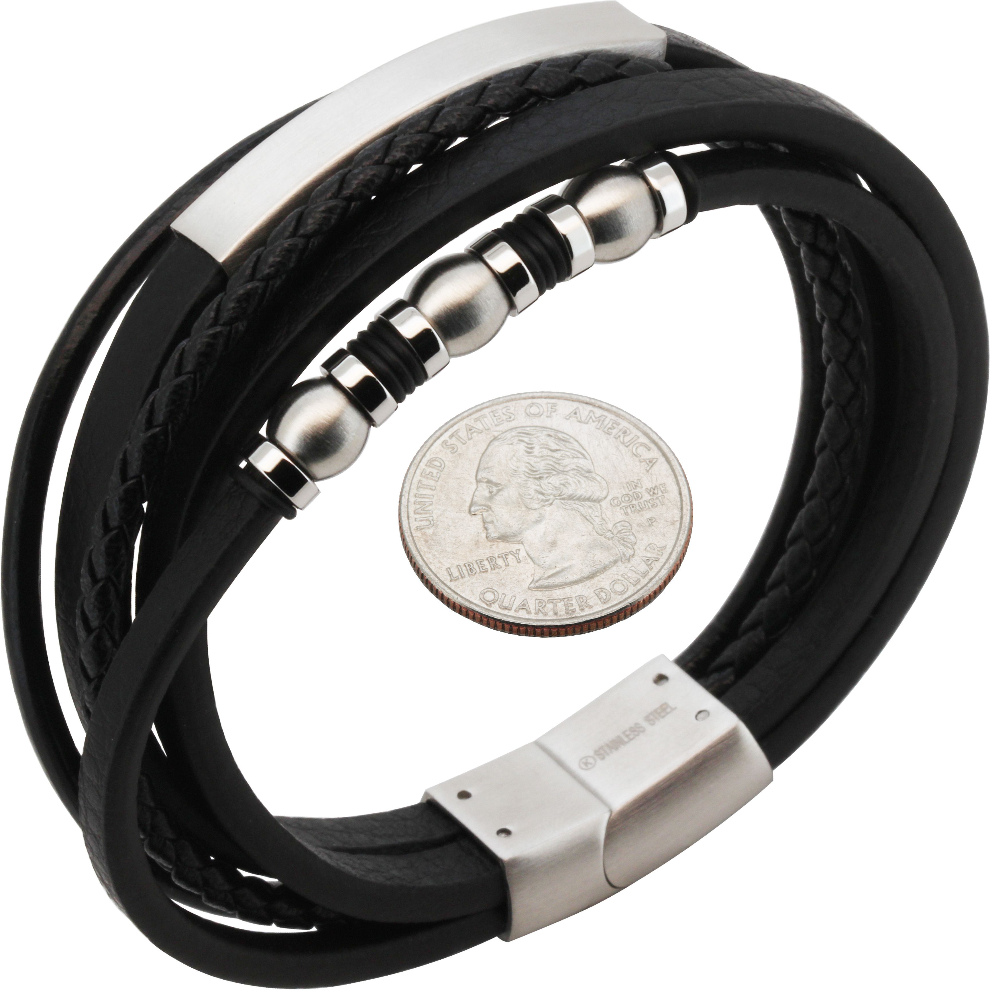 Other 316L Stainless Steel 26mm ID Tag Leather Bracelet 8.5” Size ONE SIZE - 1 Preview