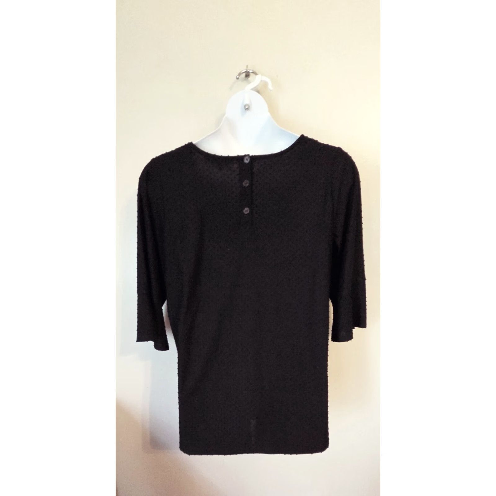 Vintage Rose + Olive Black Swiss Dot Bell Sleeve Tunic Top 1X Plus Size Womens Blouse V-Neck Dressy Casual Tunic Shirt Bell Sleeve 3/4 Sleeve Black Womens 1X Size XL / US 12-14 / IT 48-50 - 4 Thumbnail