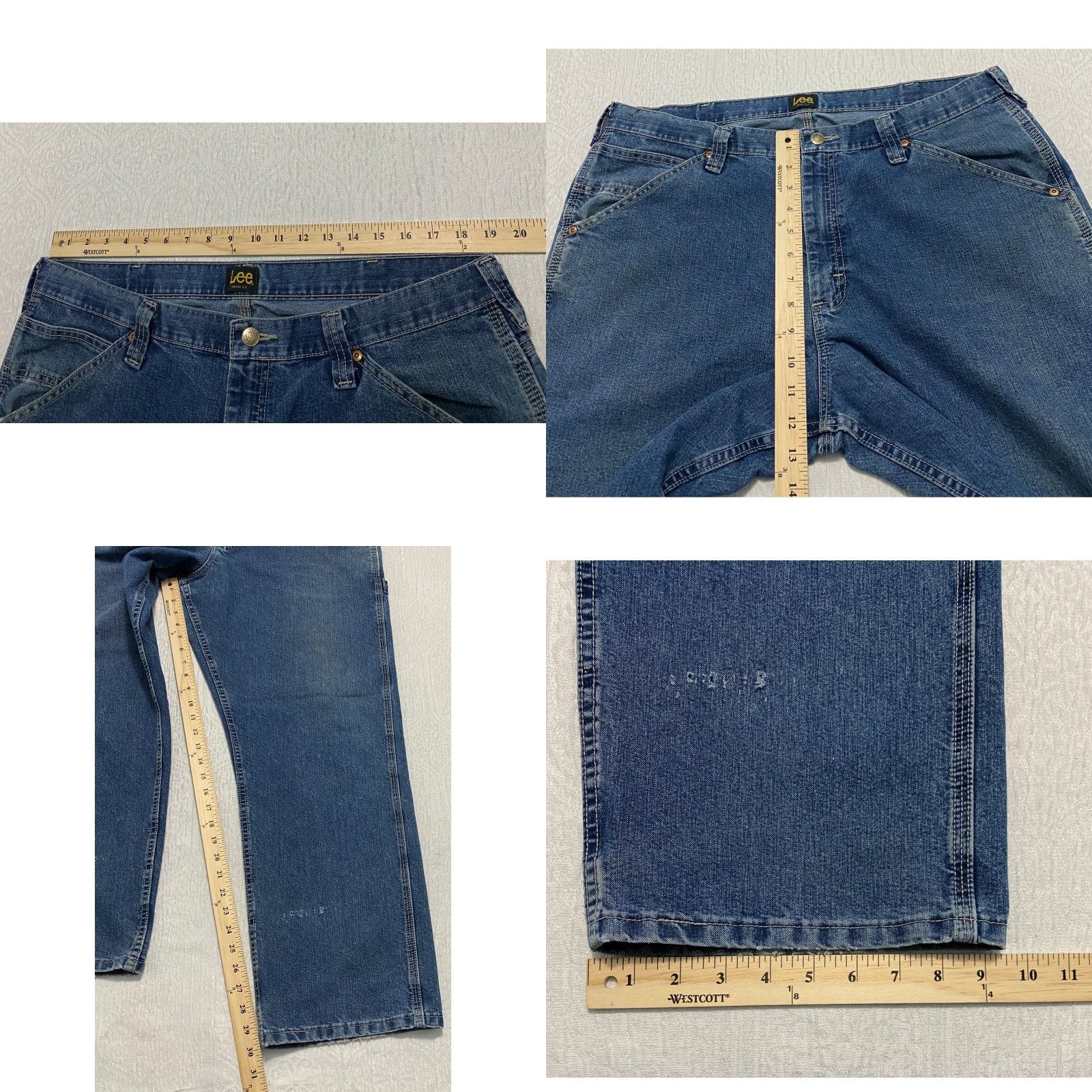Lee Lee Carpenter Jeans Men 38x30 Denim Distressed Carpenter Workwear Blue Relaxed Straight Wide Leg Jeans Roundup Size US 38 / EU 54 - 8 Thumbnail