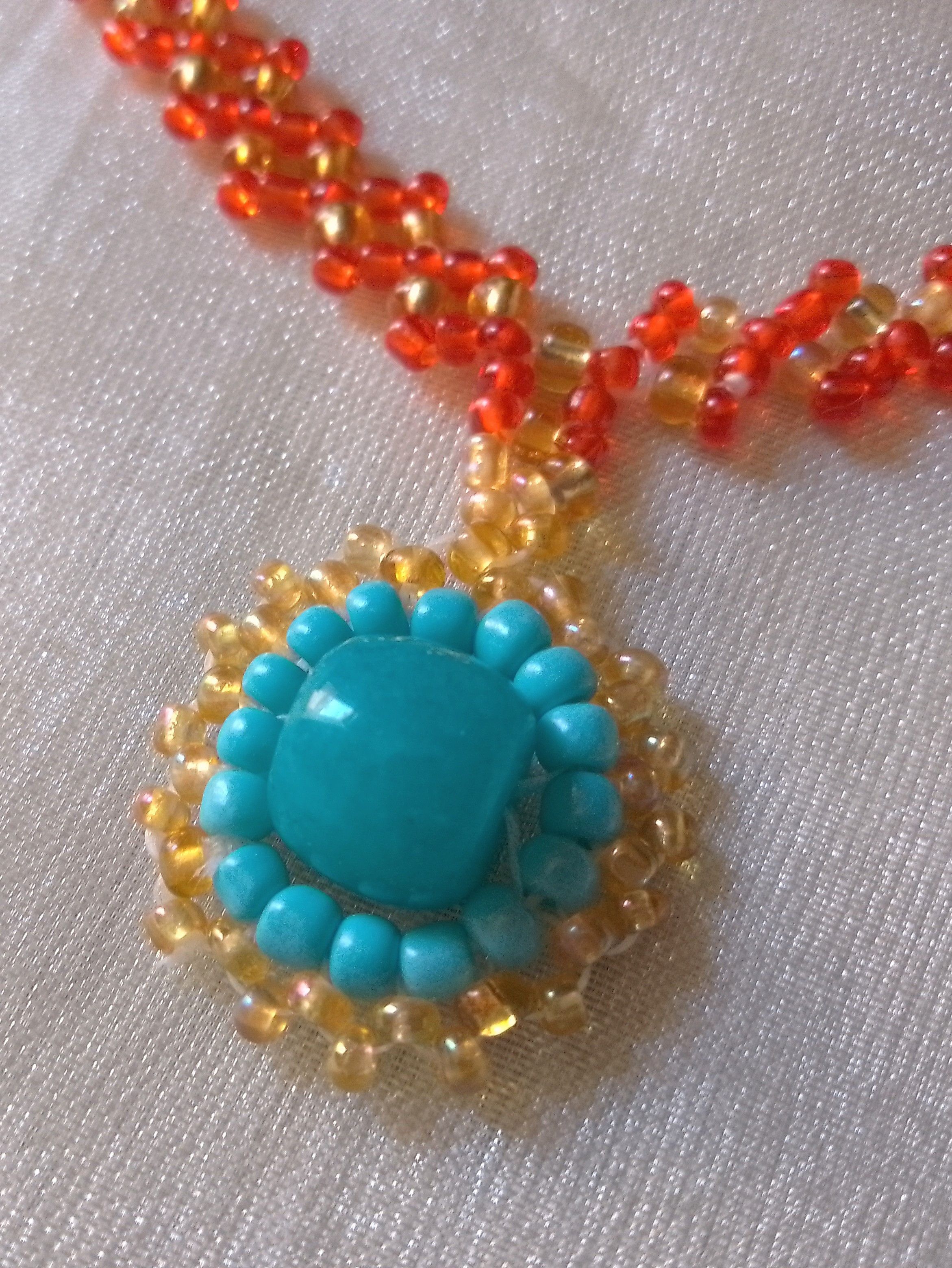 Handmade Red gold necklace with pendant natural jade gemstone Size ONE SIZE - 4 Thumbnail