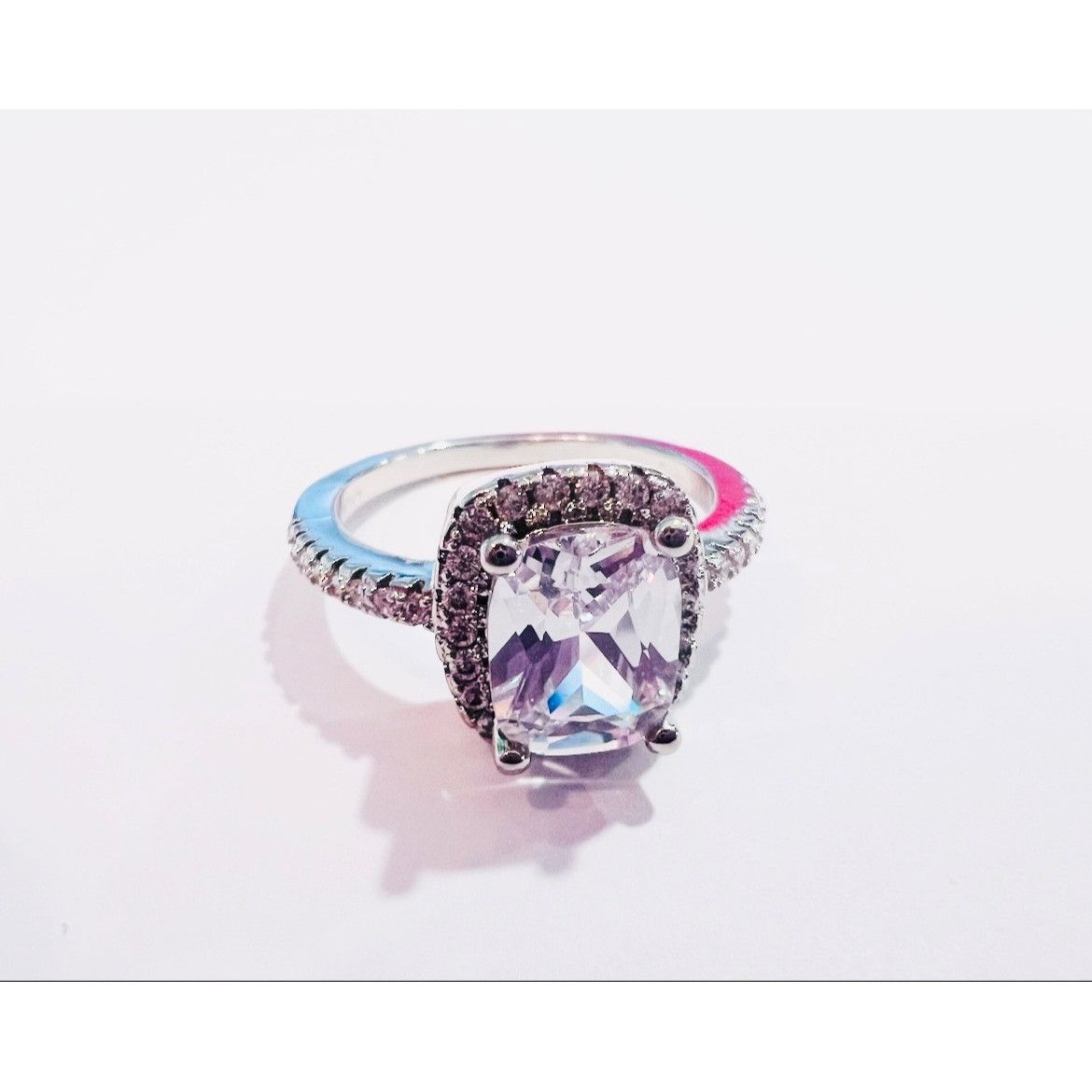 Other Cushion-Cut Moissanite CZ Halo Ring Size 8 Stainless Steel Size ONE SIZE - 3 Thumbnail