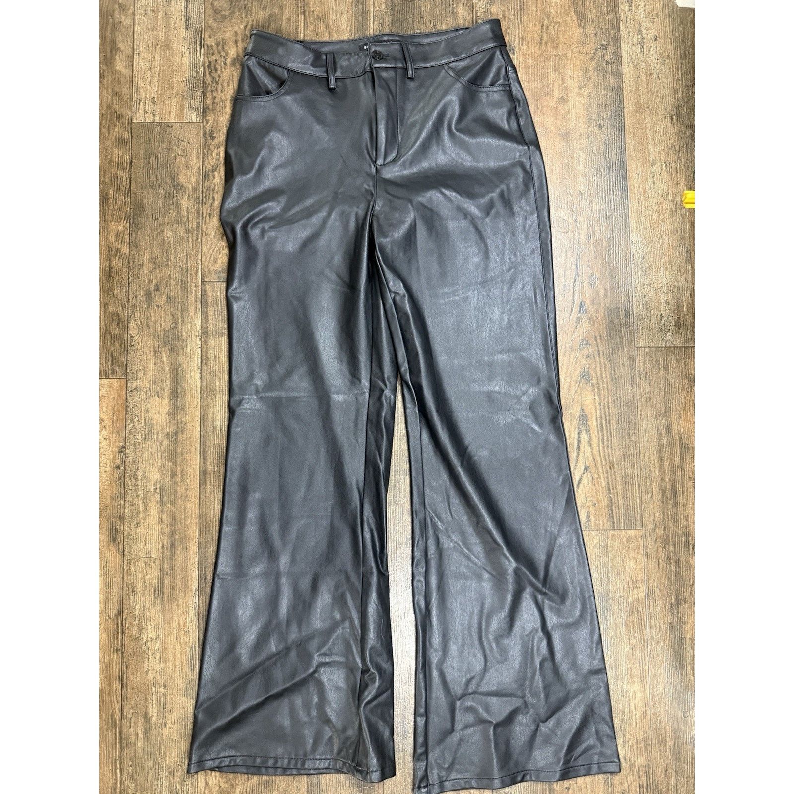 Boston Proper Boston Proper Faux Leather Flare Black Pants size 8 Size 30" / US 8 / IT 44 - 1 Thumbnail