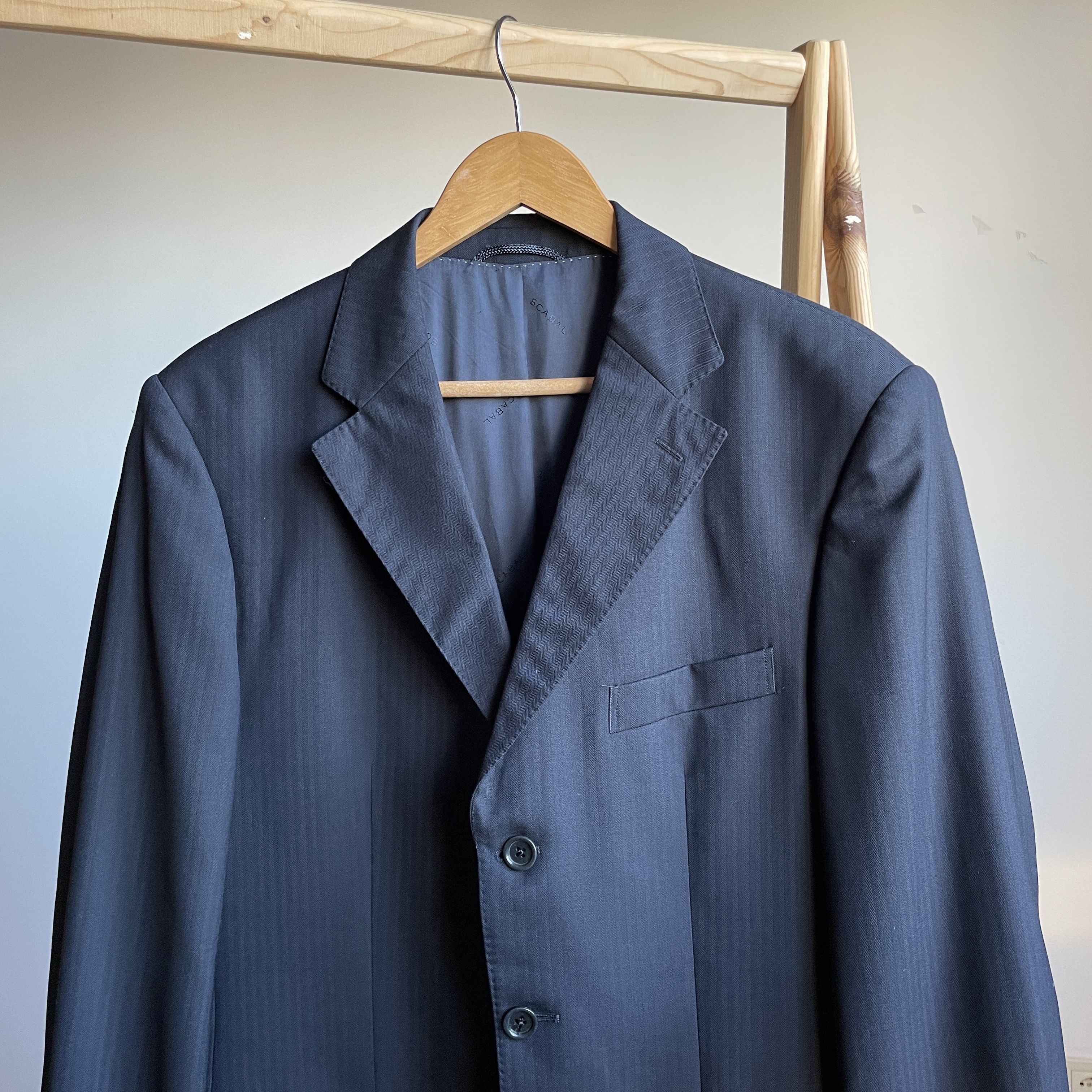 SCABAL Scabal Herringbone Wool 3 Button Wool Navy Suit Size EUR 50 Size 40R - 5 Thumbnail