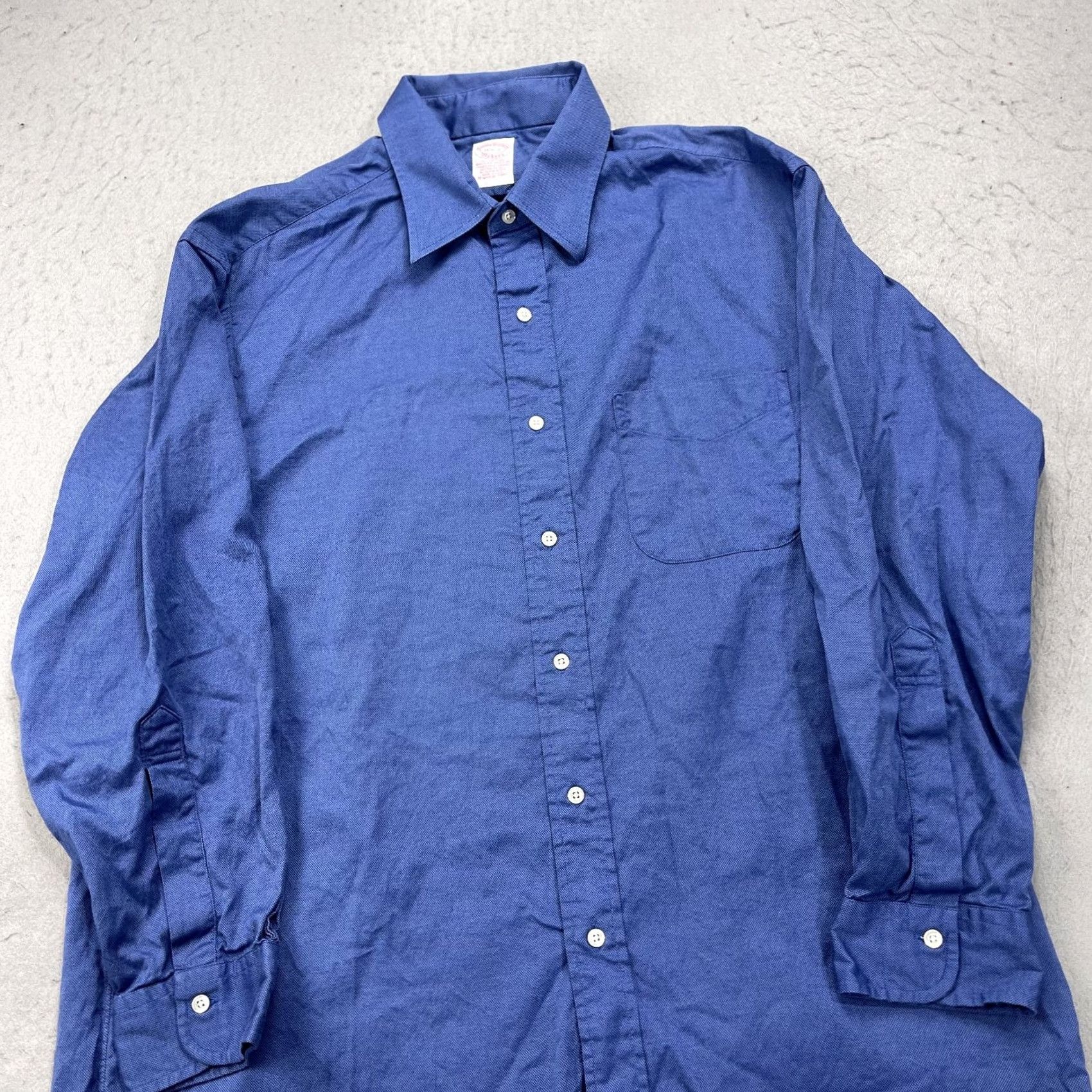 Brooks Brothers VINTAGE Brooks Brothers Shirt Mens 16.5 Blue Solid Classic Made USA Dress Shirt Size 46R - 3 Thumbnail