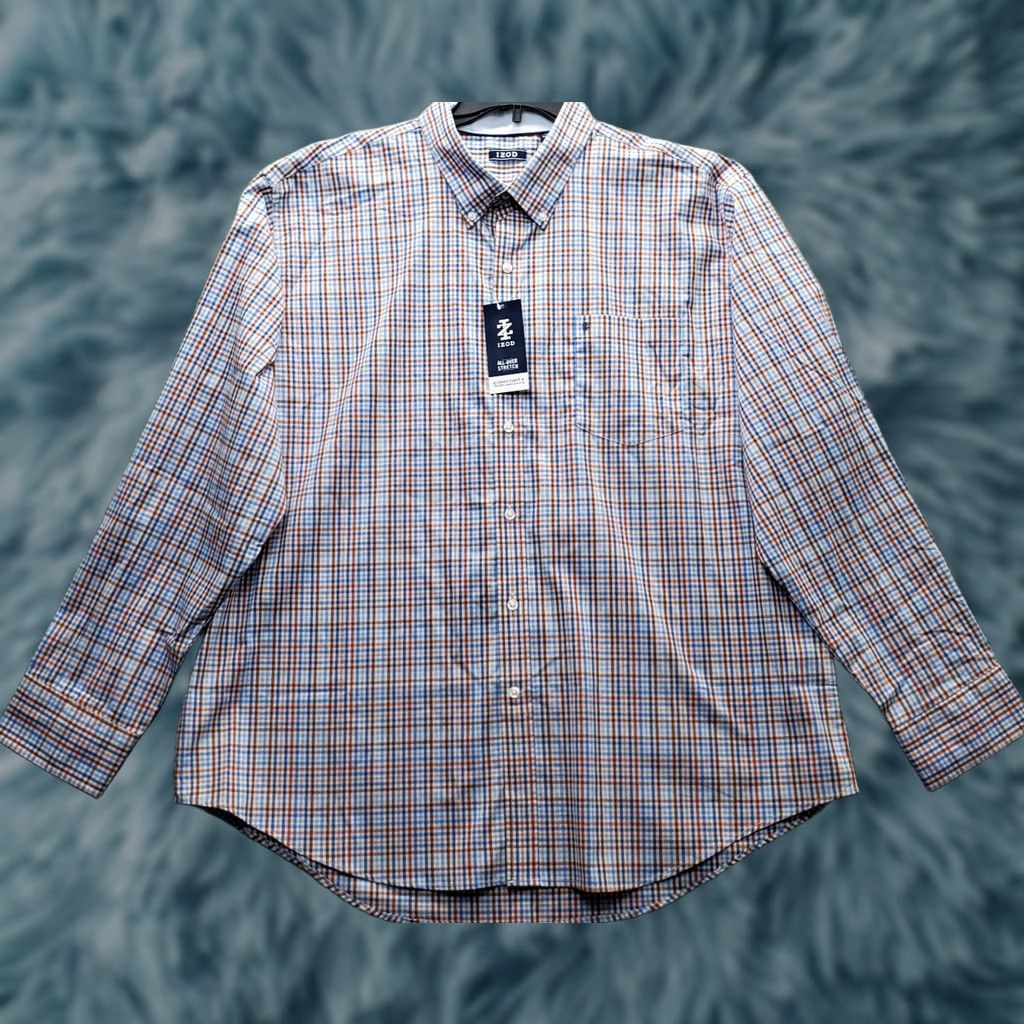 Izod IZOD Shirt Mens XXL Multi Plaid All Over Stretch Comfort Performance Button-Down Size US XXL / EU 58 / 5 - 1 Thumbnail