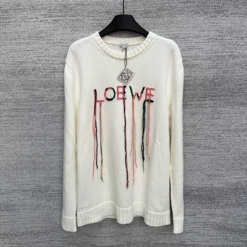 Loewe LOEWE White embroidered tassel sweater Size L / US 10 / IT 46 - 1 Thumbnail