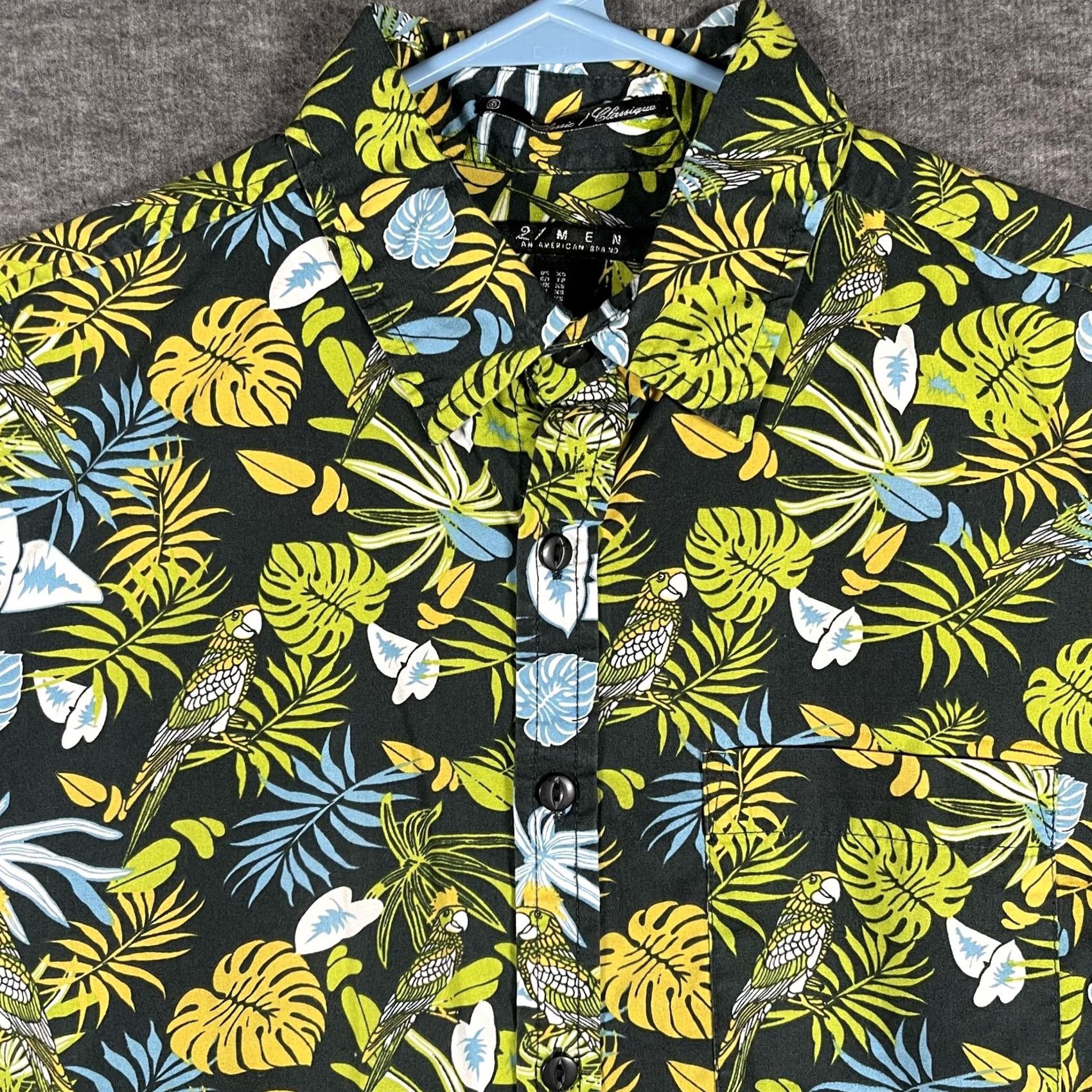 21 Men 21 Men Shirt XS Black Tropical Hawaiian Parrot Leaf Short Sleeve Button Up Mens Size US XS / EU 42 / 0 - 2 Thumbnail