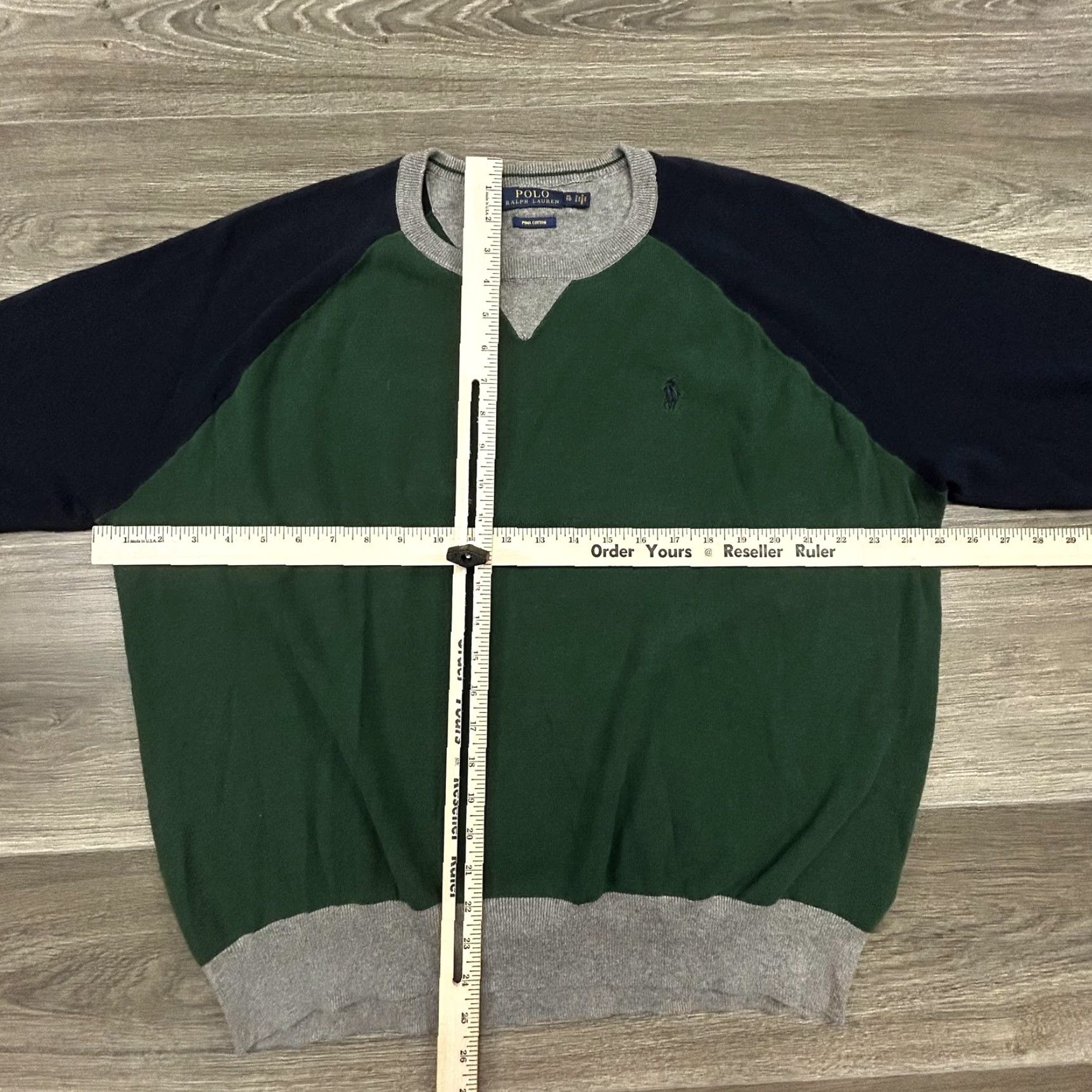 Polo Ralph Lauren Polo Ralph Lauren Sweater Mens XL Green Navy Raglan Pima Cotton Crewneck Logo Size US XL / EU 56 / 4 - 6 Thumbnail