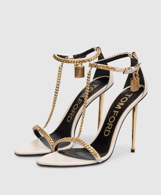 Tom Ford o1y0126 Ankle Strap Sandals in White/Gold Size US 11 / IT 41 - 2 Thumbnail