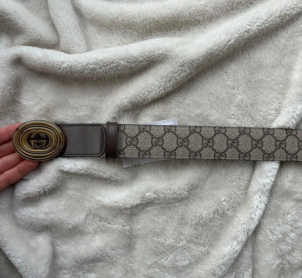 Gucci Gucci Gold/Beige GG Oval Belt Size 34 - 2 Thumbnail