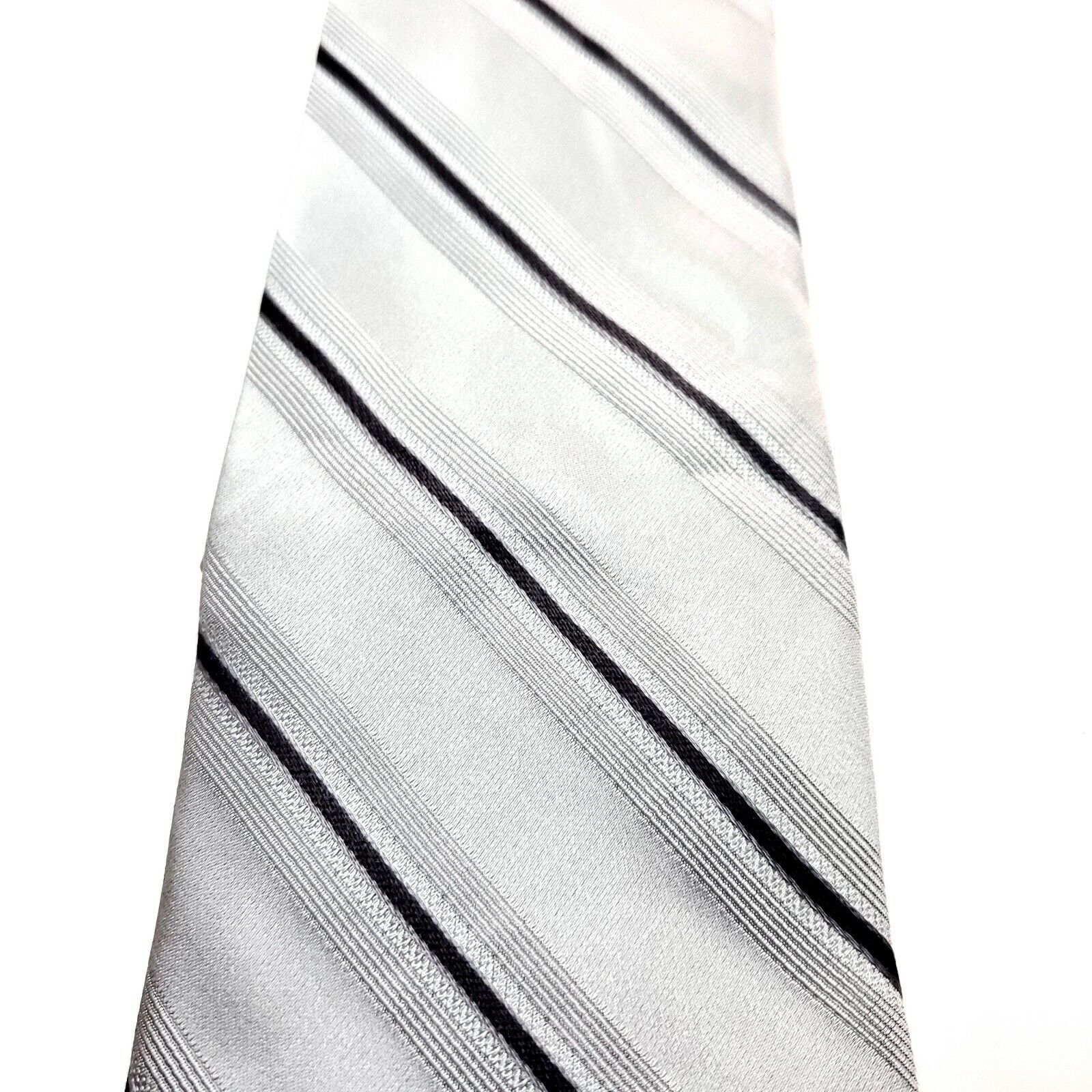 Calvin Klein Calvin Klein Silk Tie Woven Silver Striped Size ONE SIZE - 2 Thumbnail
