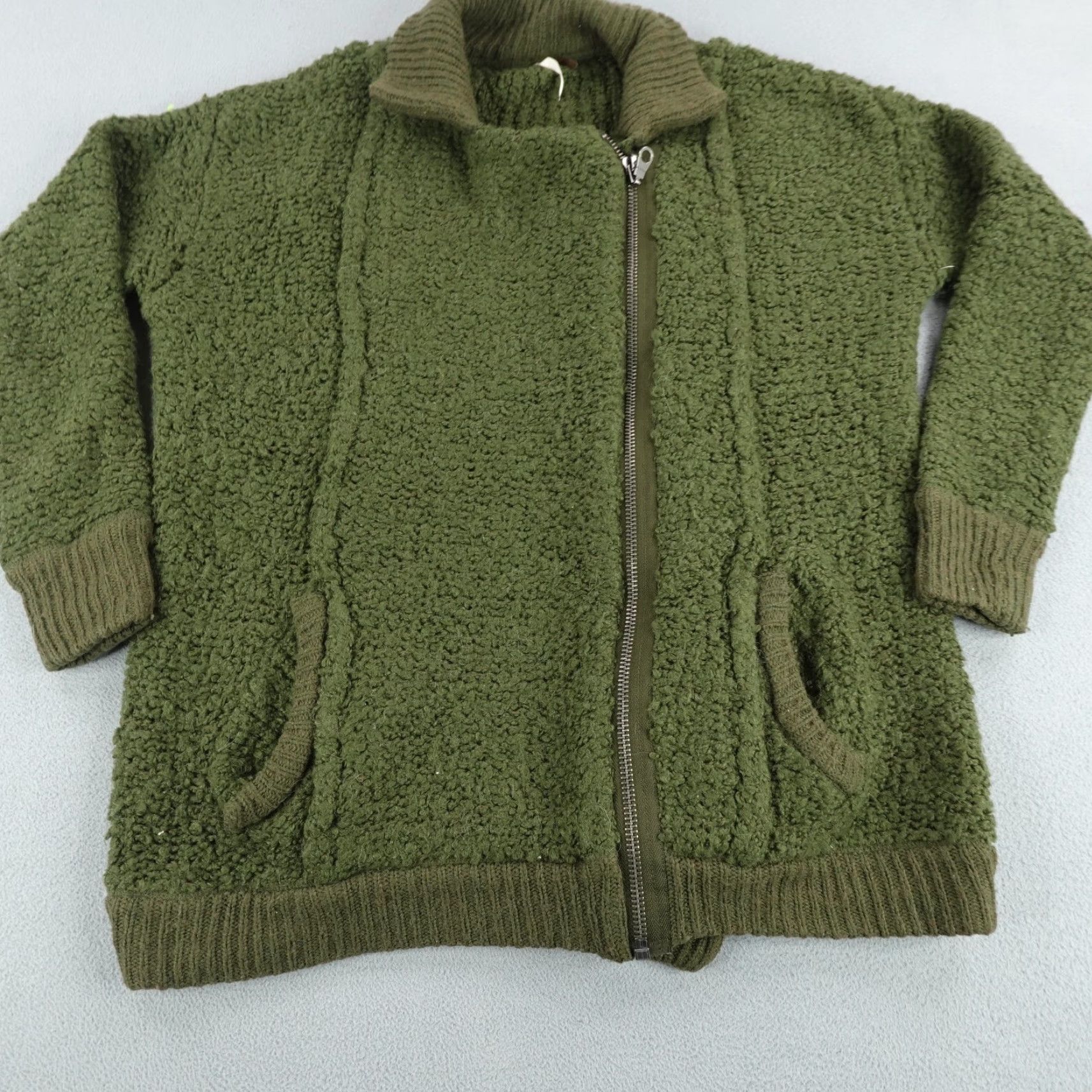 Free People VINTAGE Free People Sweater Womens Small Green Wool Blend Asymmetrical Full Zip Up Soft Size S / US 4 / IT 40 - 3 Thumbnail