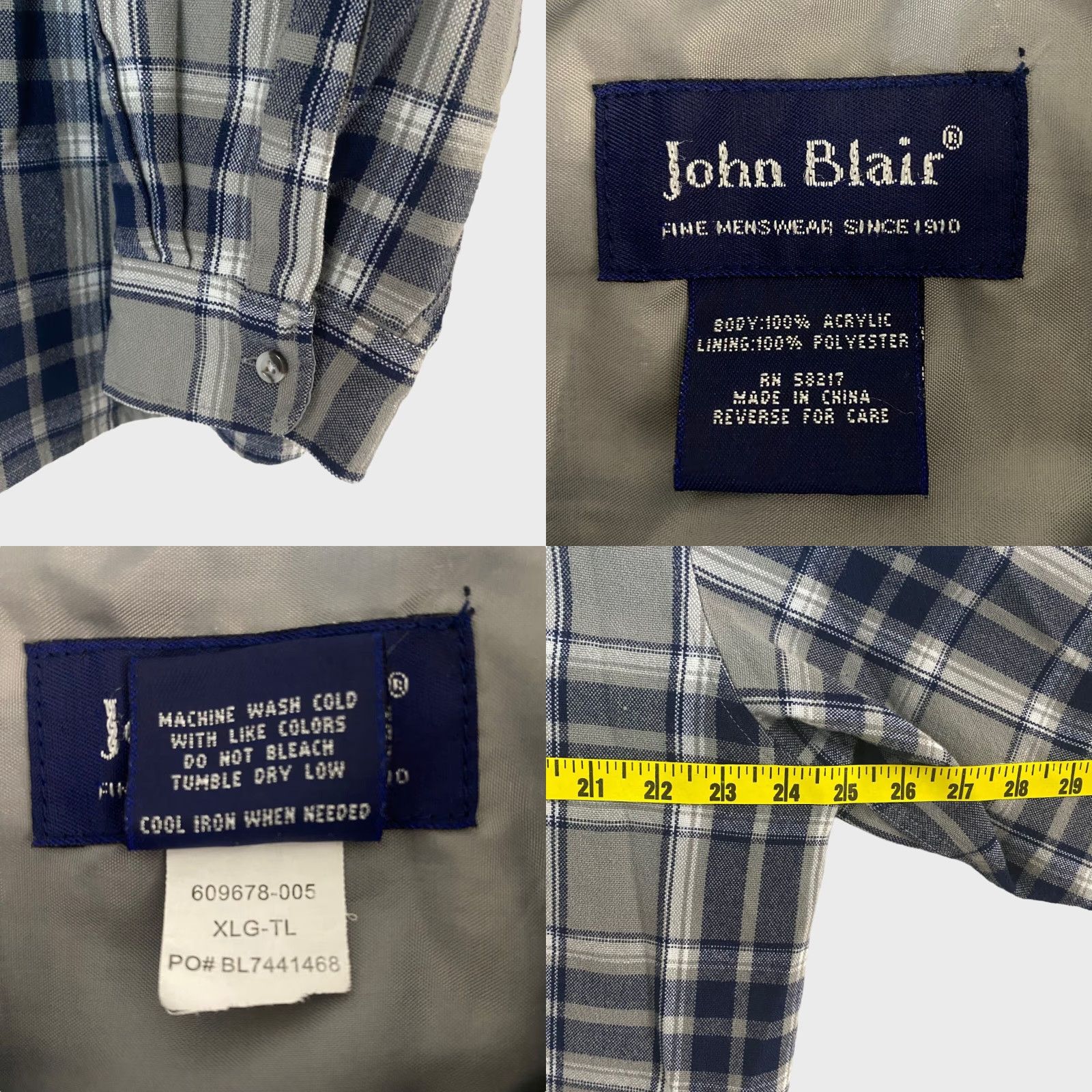 Blair VINTAGE John Blair Button Up Flannel Shirt Long Sleeve Plaid Blues Gray Mens XL Size US XL / EU 56 / 4 - 8 Thumbnail