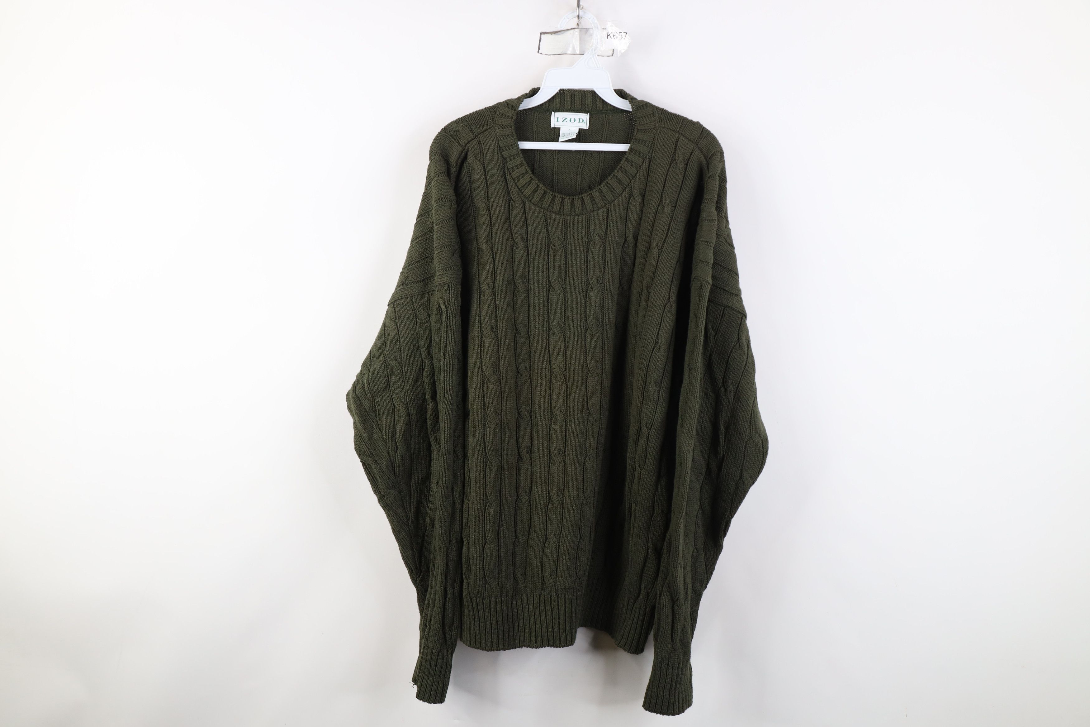 Vintage 90s Izod Chunky Knit Crewneck Sweater Green USA