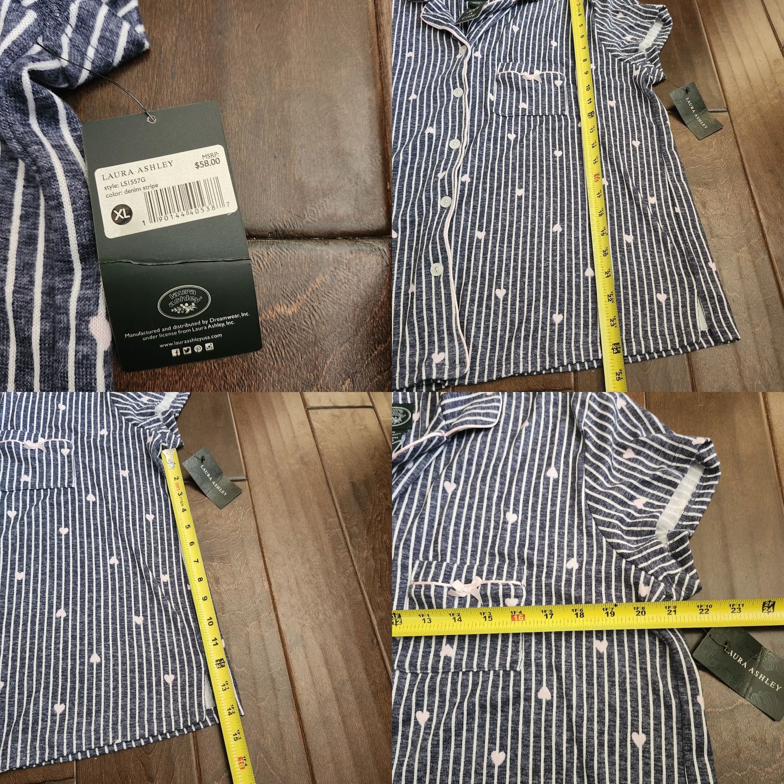 Pinko PINK Laura Ashley Junior Pajama Top Denim Striped Button Short Sleeve XL Multicolor Teens Womens Mens Size XL / US 12-14 / IT 48-50 - 9 Thumbnail