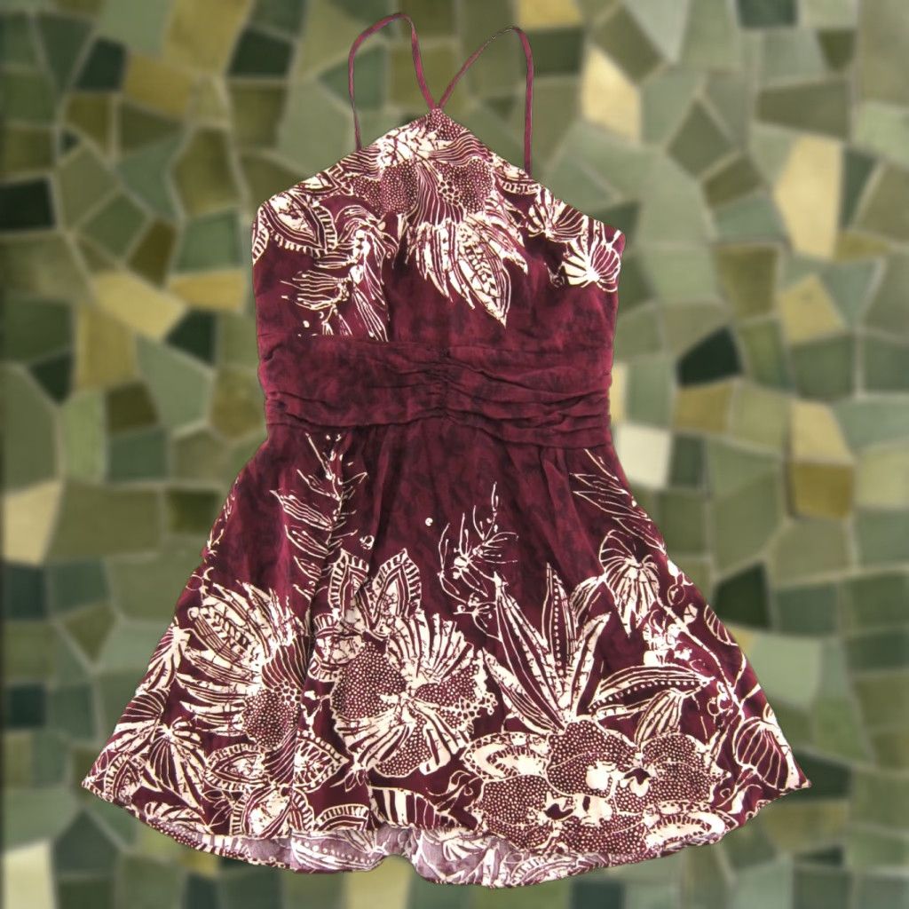 Urban Outfitters Urban Outfitters Dress Tank Sun Slip Floral Short M Women Red Linen Rayon Maroon White Floral Pattern UC Size 32" / US 10 / IT 46 - 1 Thumbnail