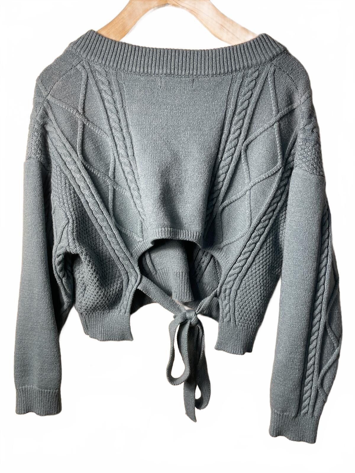 Luchiano Visconti Lush Cable Knit V Neck Sweater Women's Small Blue Bow Tie Size S / US 4 / IT 40 - 4 Thumbnail