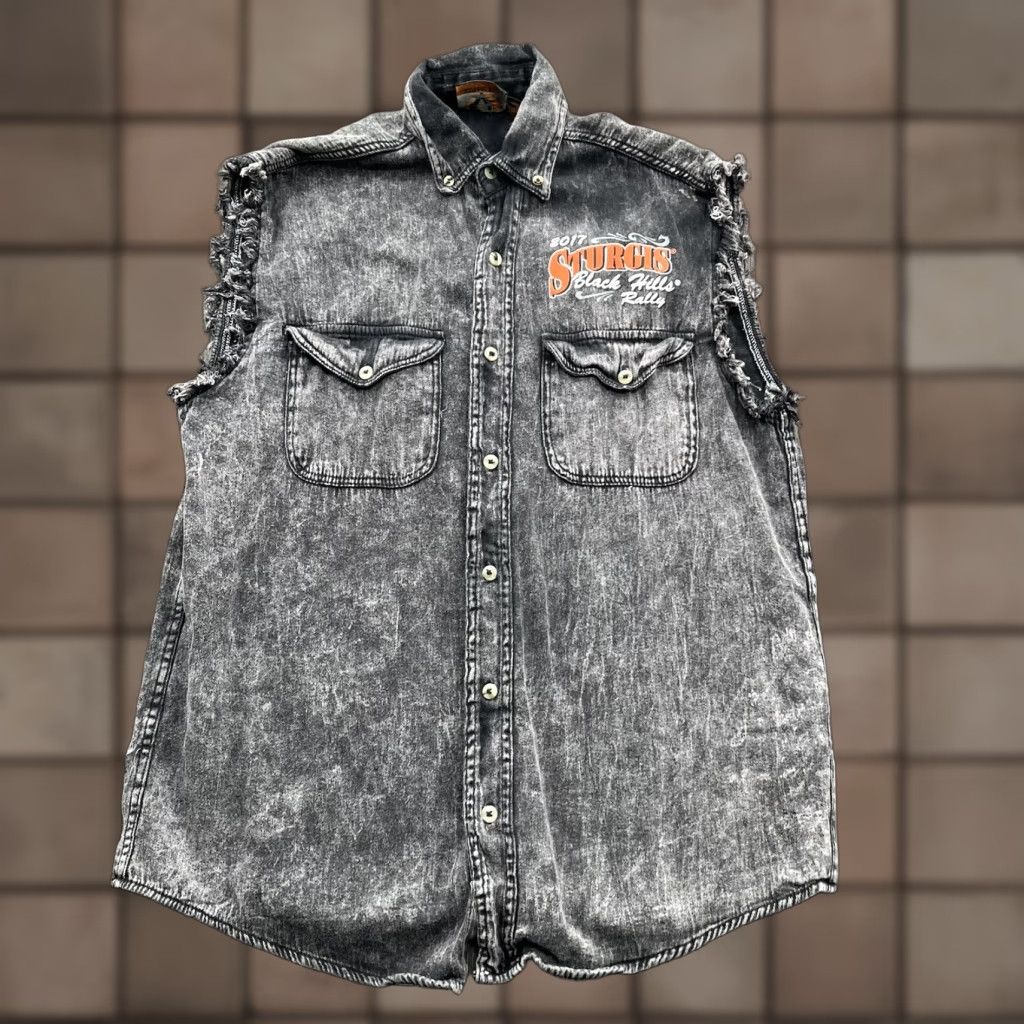 Vintage Vance Biker Wear Men Sleeveless Shirt L Gray Cotton Sturgis Bikers Shirt Size US L / EU 52-54 / 3 - 1 Thumbnail