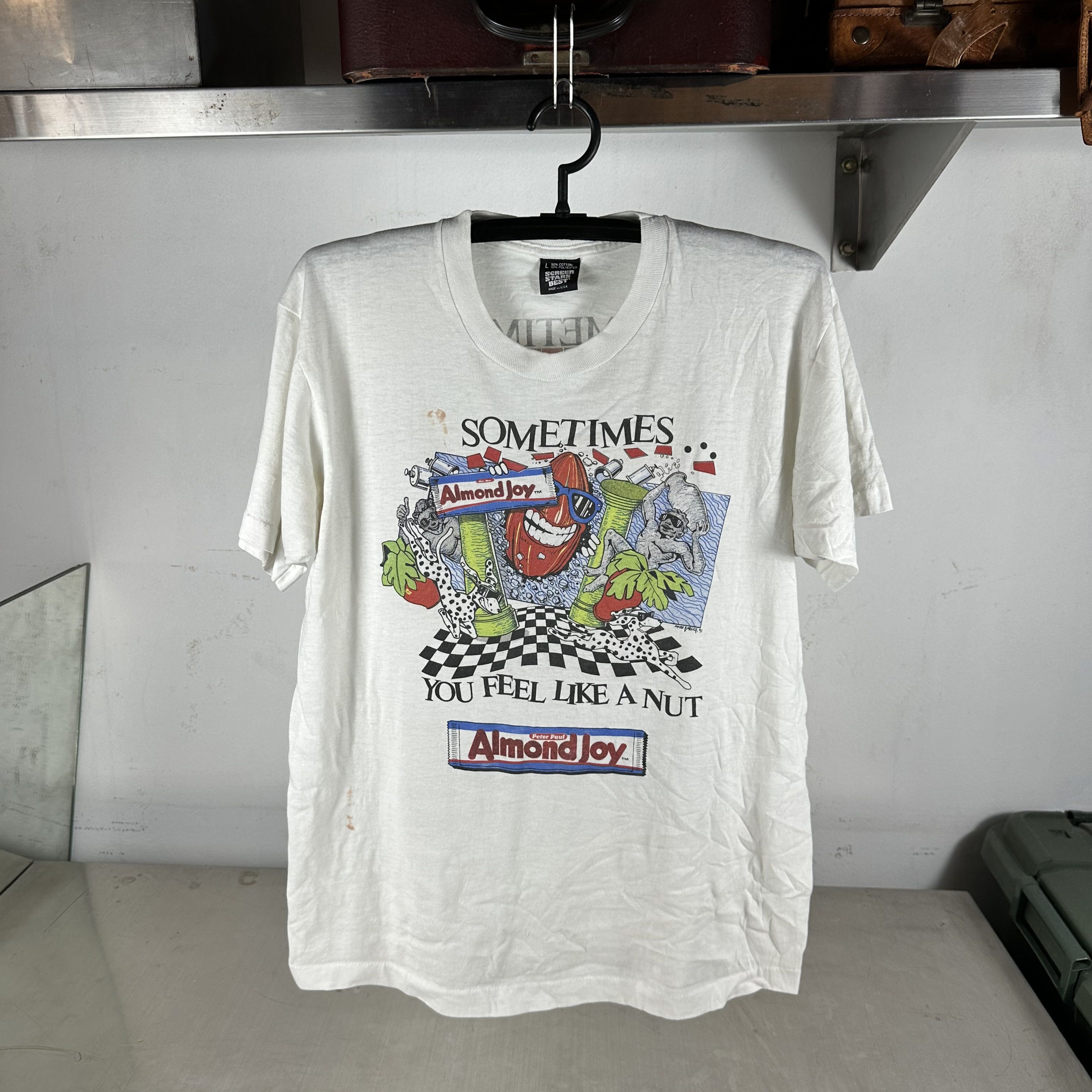 Vintage 1991 Almond Joy Sometimes You Feel Like a Nut Snack T-Shirt Size US XL / EU 56 / 4 - 1 Thumbnail