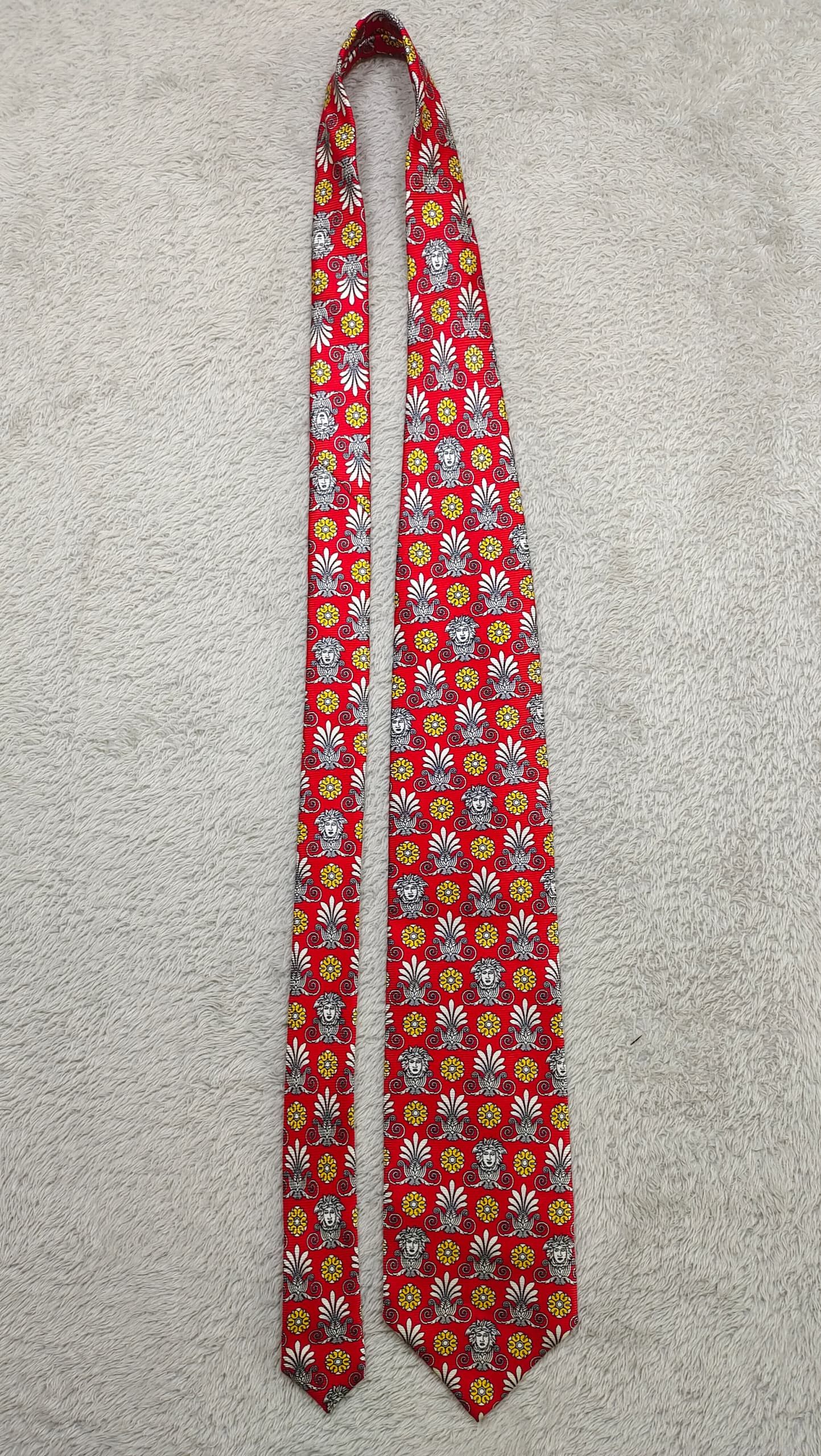 Versace Gianni Versace Red Tie Medusa Head & Baroque Floral Pattern Size ONE SIZE - 3 Thumbnail