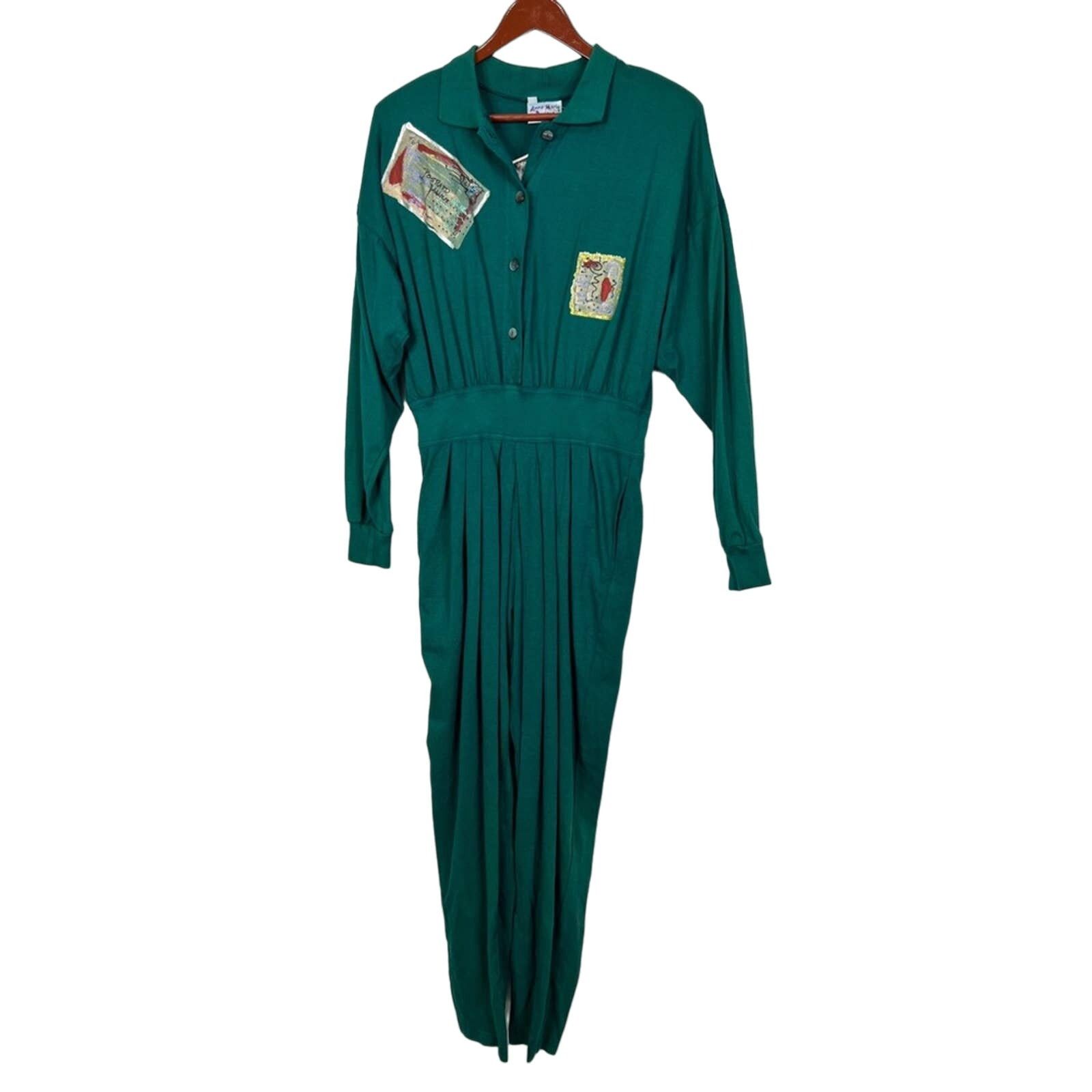 image of Vintage 80's Anne Marie Designs Postcard Jumpsuit NWT Size M in Green, Women's